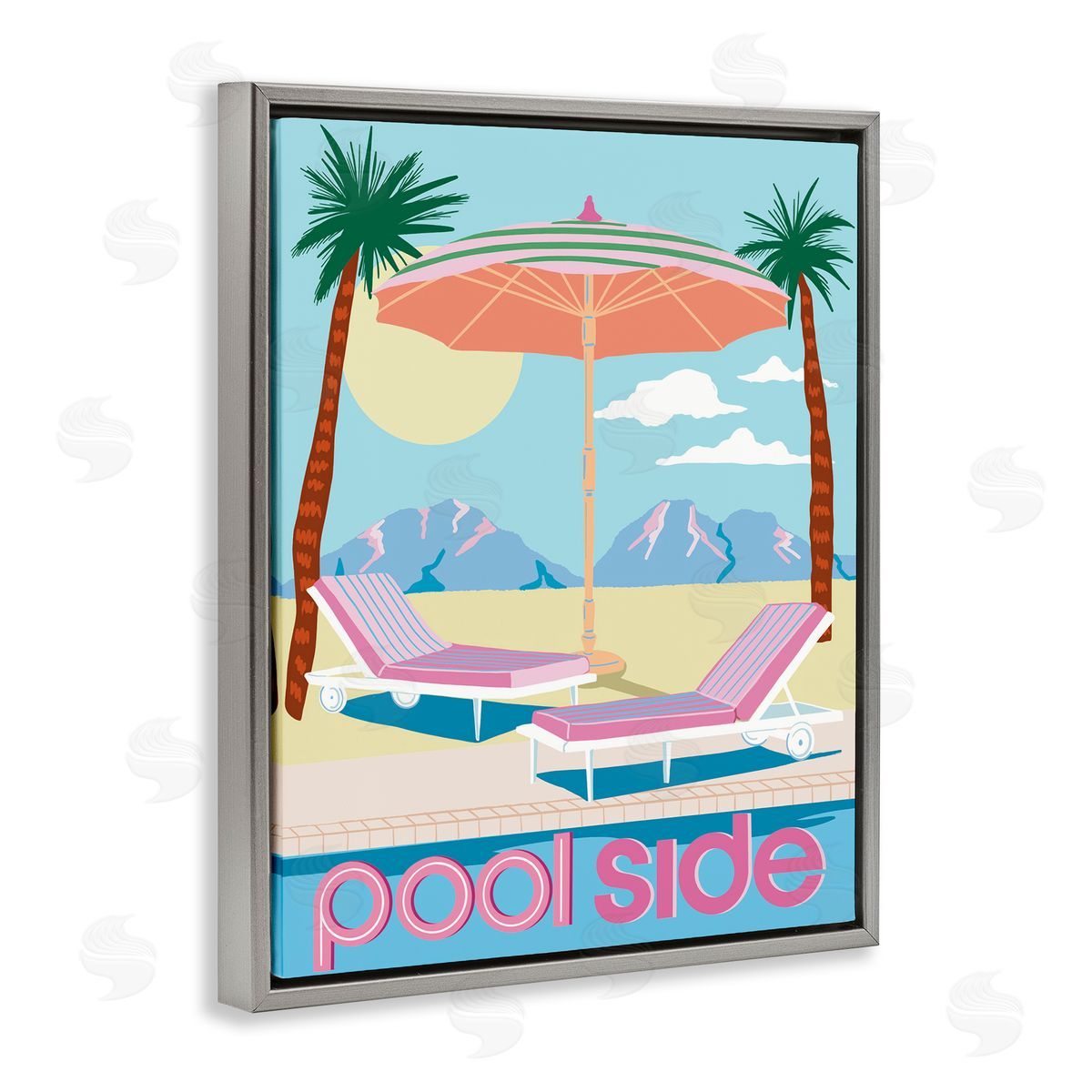 Preppy Coastal Poolside Grey Floating Frame Canvas Wall Art, Home Decor by Jo Reid