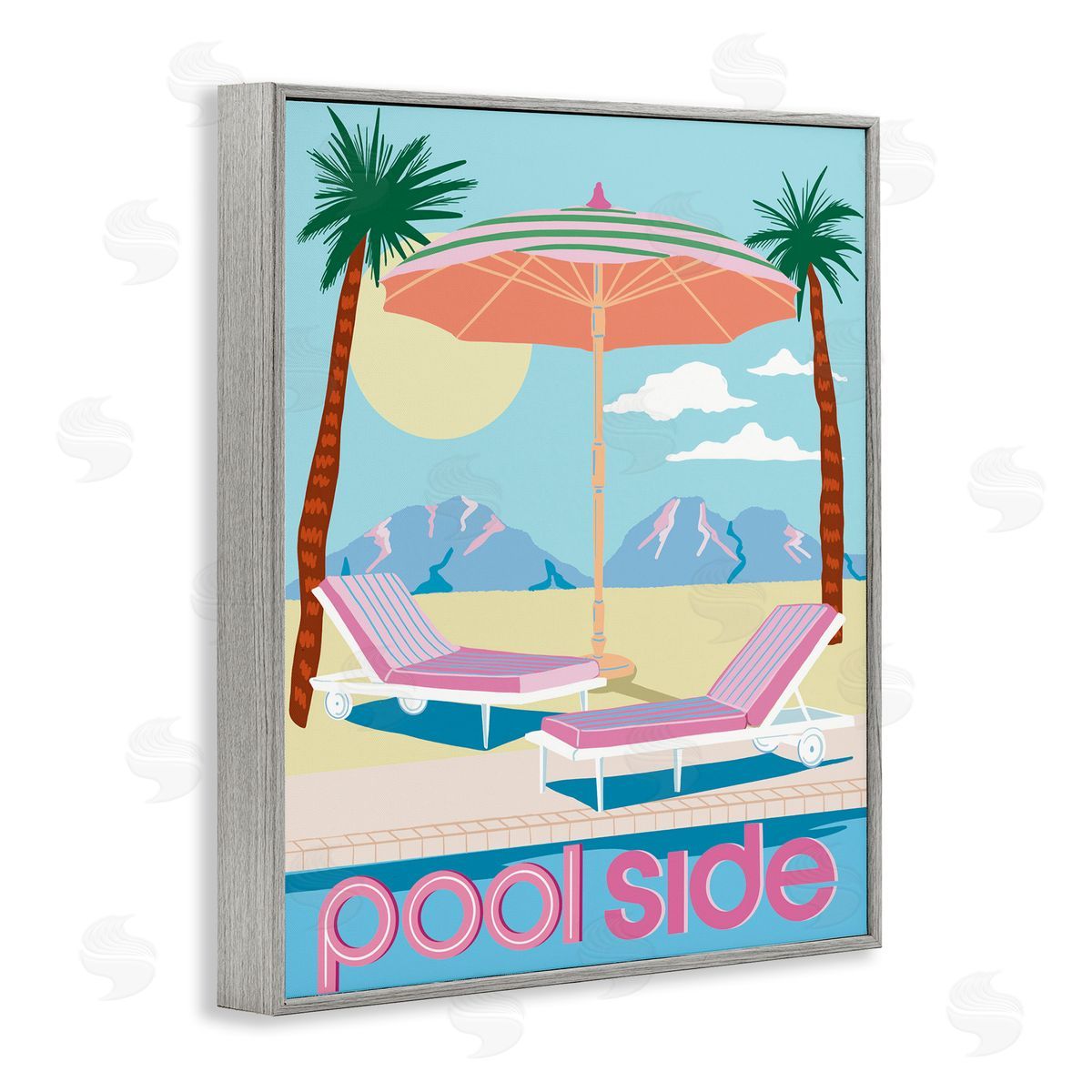 Preppy Coastal Poolside Grey Frame Print Wall Art, Home Decor by Jo Reid