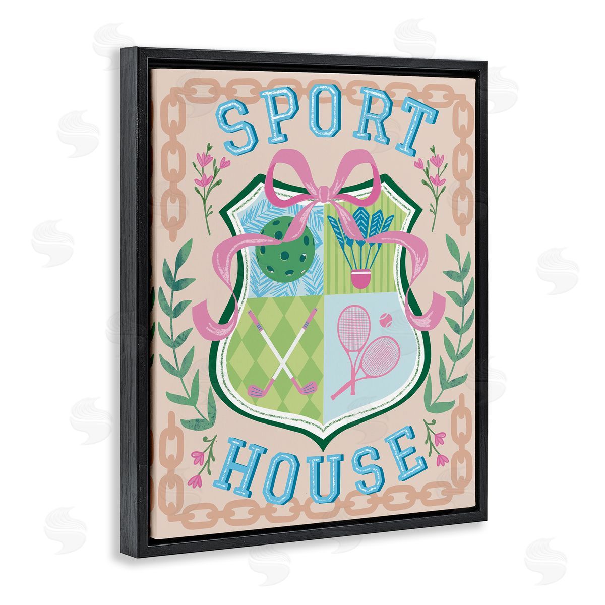 Preppy Coast Emblem Black Floating Frame Canvas Wall Art, Home Decor by Jo Reid