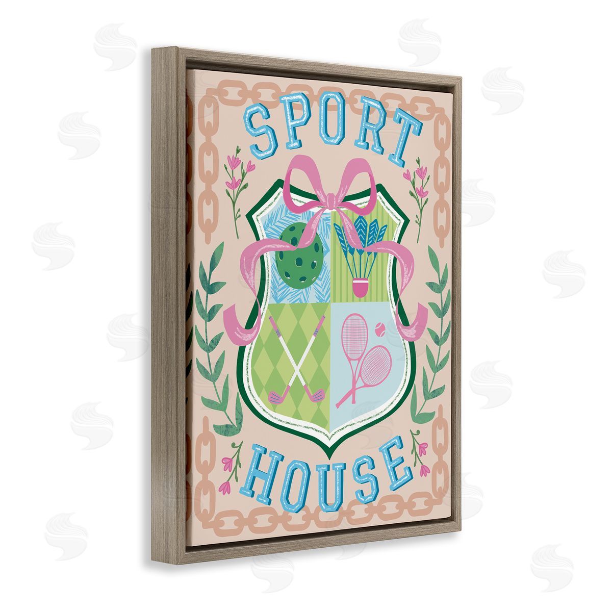 Preppy Coast Emblem Brown Floating Frame Canvas Wall Art, Home Decor by Jo Reid
