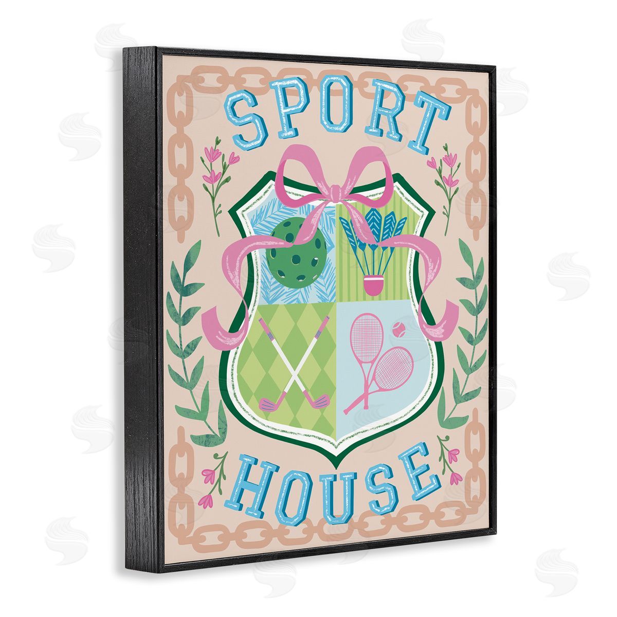 Preppy Coast Emblem Black Frame Print Wall Art, Home Decor by Jo Reid