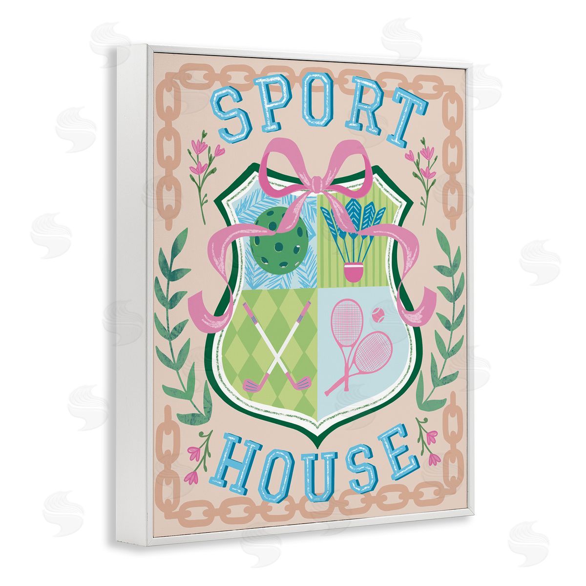 Preppy Coast Emblem White Frame Print Wall Art, Home Decor by Jo Reid