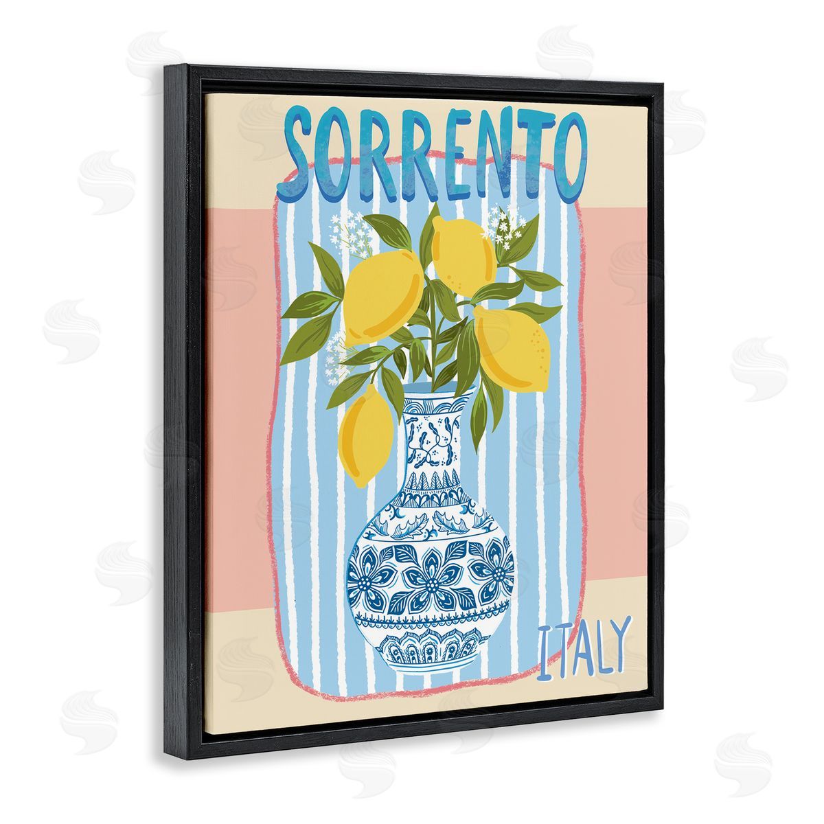 Italian Summer Lemons Black Floating Frame Canvas Wall Art, Home Decor by Jo Reid