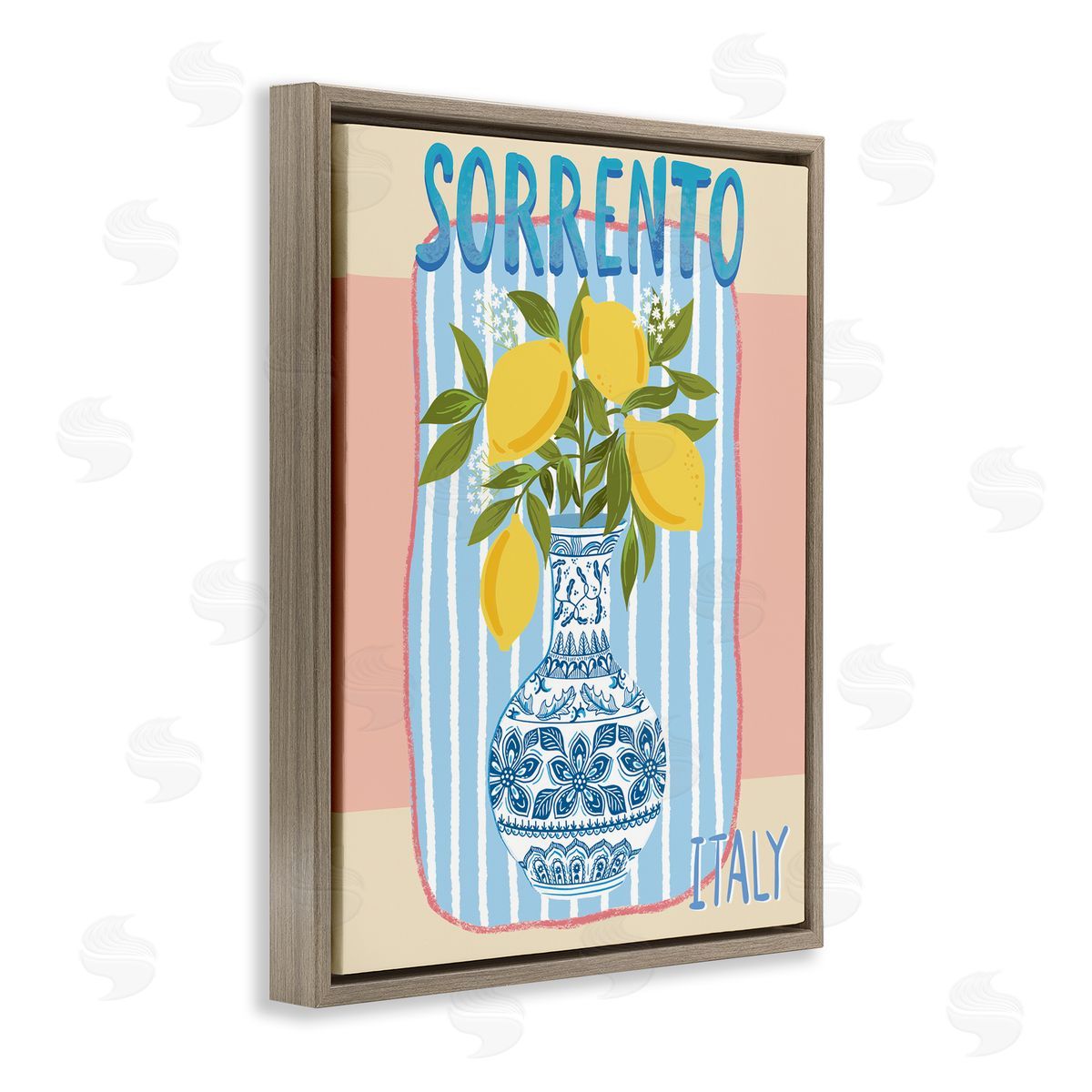Italian Summer Lemons Brown Floating Frame Canvas Wall Art, Home Decor by Jo Reid