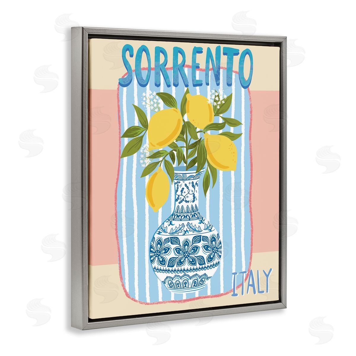 Italian Summer Lemons Grey Floating Frame Canvas Wall Art, Home Decor by Jo Reid
