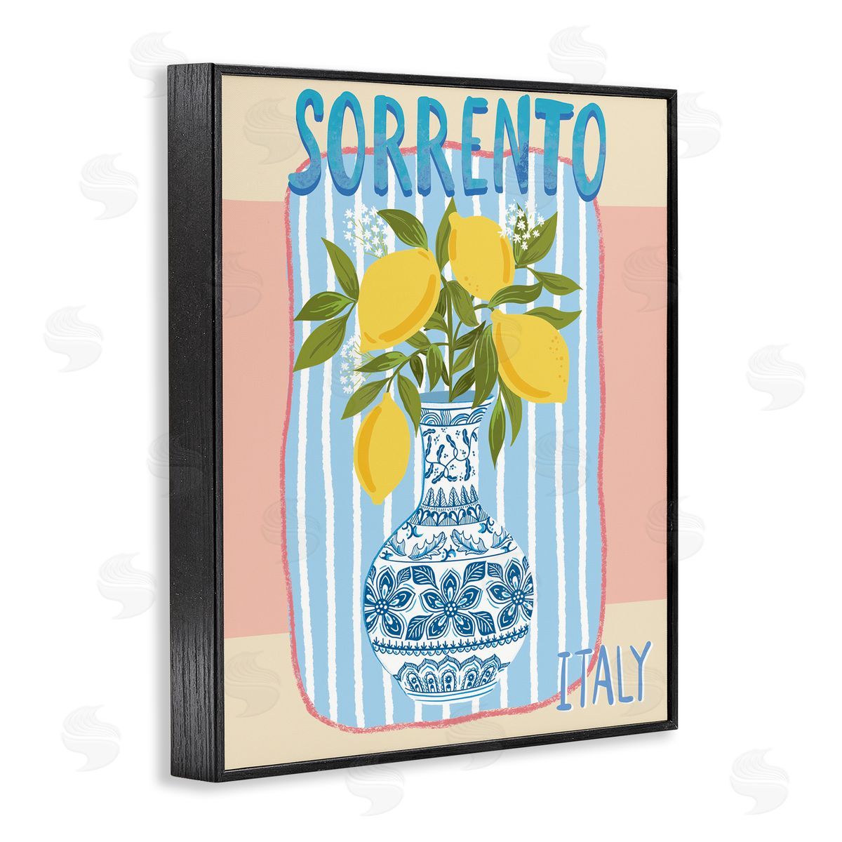 Italian Summer Lemons Black Frame Print Wall Art, Home Decor by Jo Reid