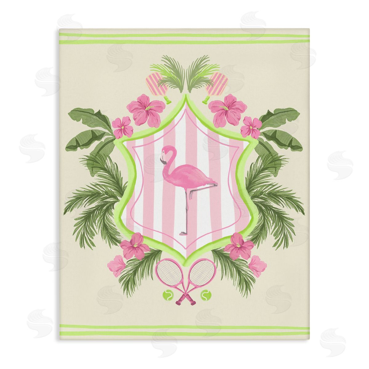 Palm Beach Flamingo Emblem Canvas Wall Art, Home Decor by Kate Eldridge