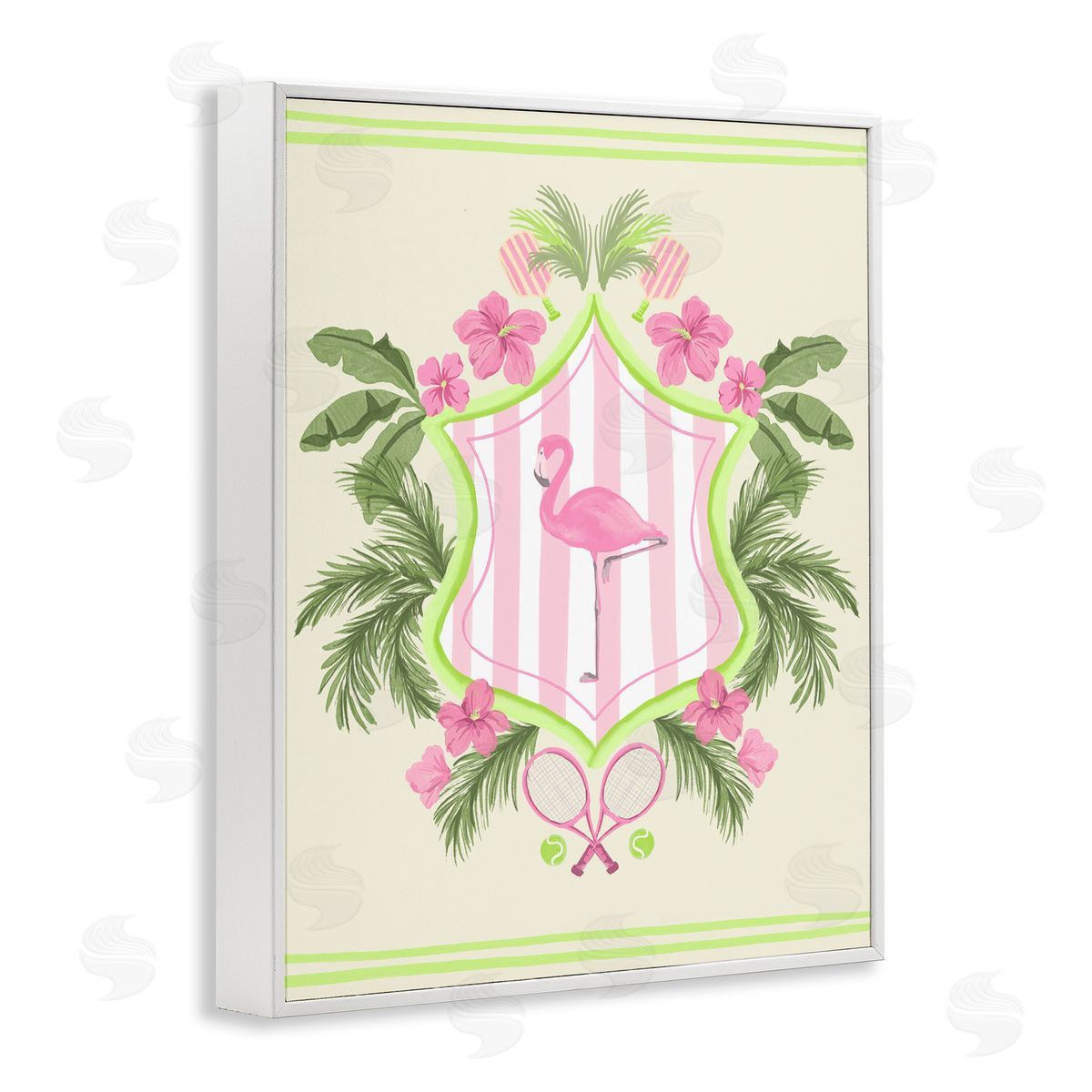 Palm Beach Flamingo Emblem White Frame Print Wall Art, Home Decor by Kate Eldridge