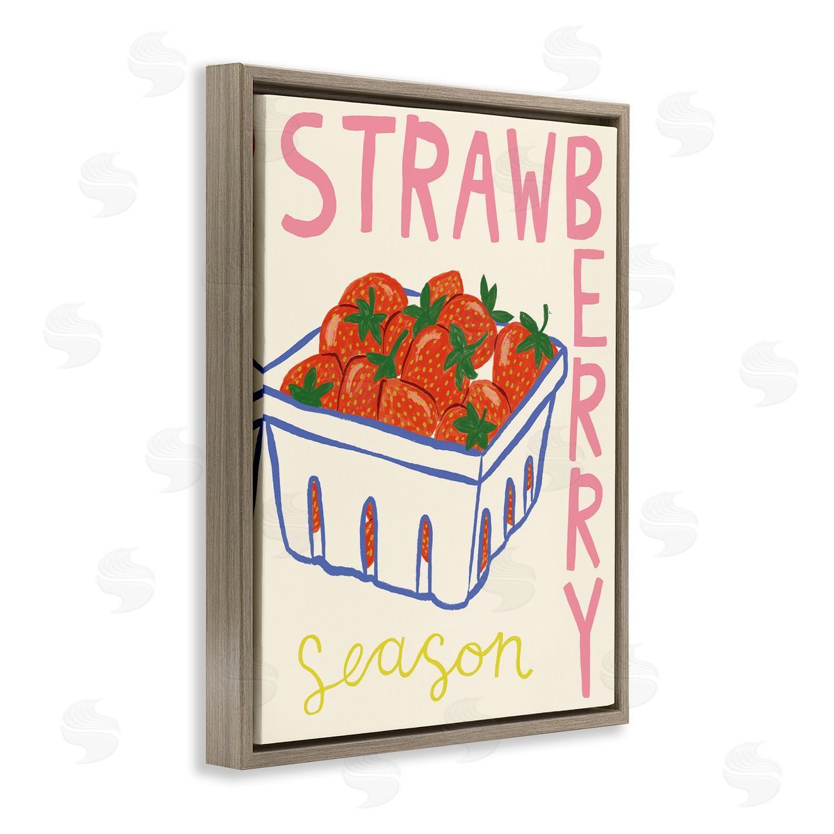 Summer Strawberry Season Brown Floating Frame Canvas Wall Art, Home Decor by Lisa Barlow