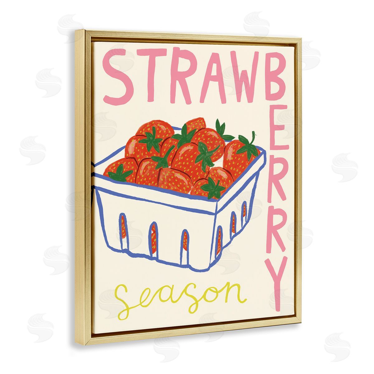 Summer Strawberry Season Gold Floating Frame Canvas Wall Art, Home Decor by Lisa Barlow