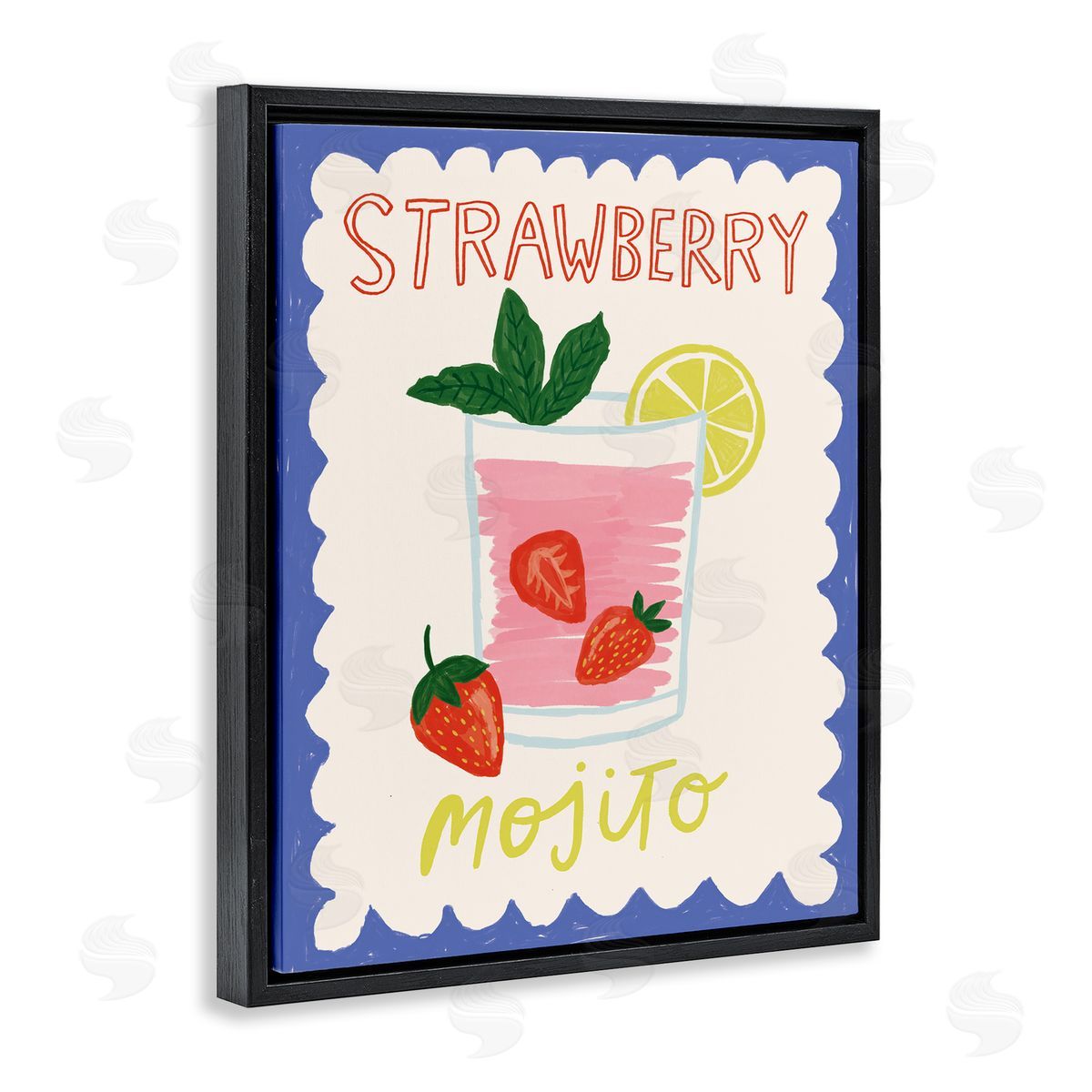 Strawberry Mojito Drink Black Floating Frame Canvas Wall Art, Home Decor by Lisa Barlow