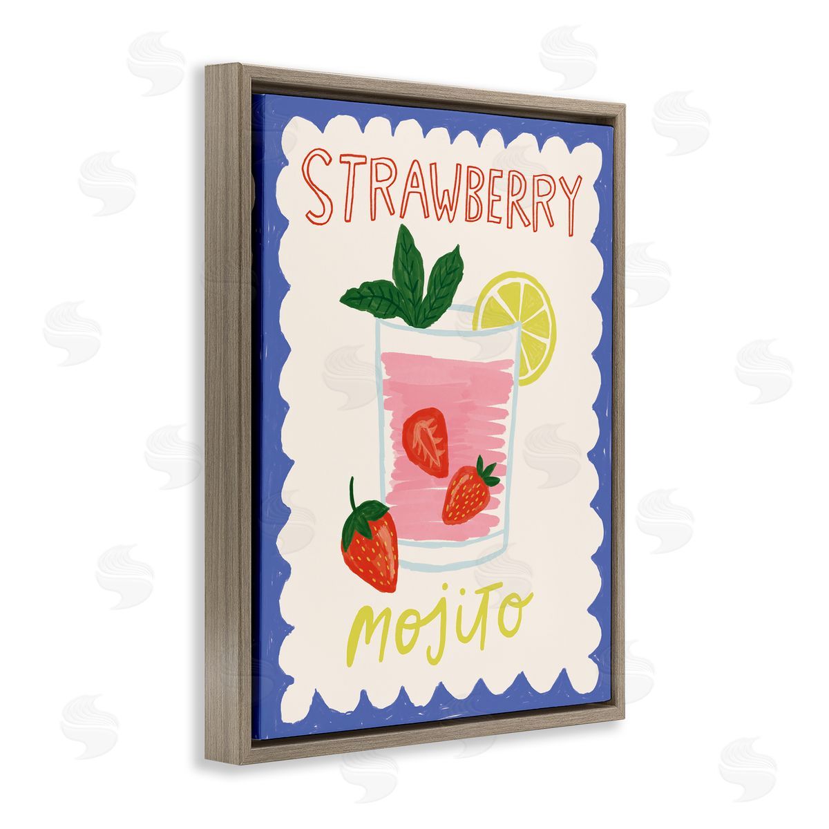 Strawberry Mojito Drink Brown Floating Frame Canvas Wall Art, Home Decor by Lisa Barlow