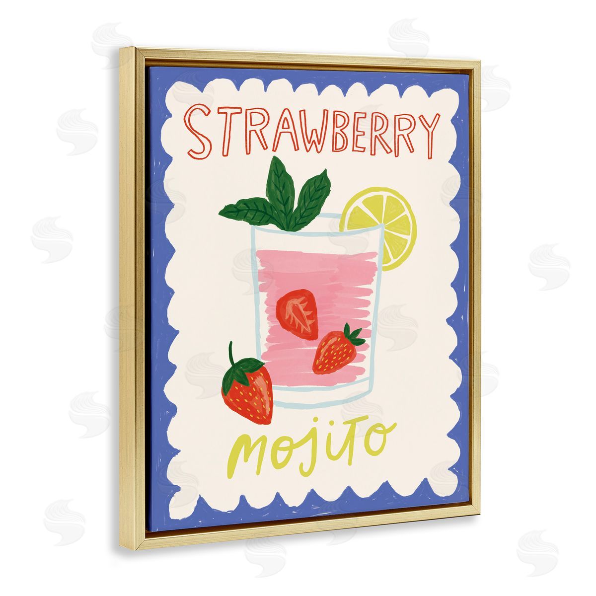 Strawberry Mojito Drink Gold Floating Frame Canvas Wall Art, Home Decor by Lisa Barlow
