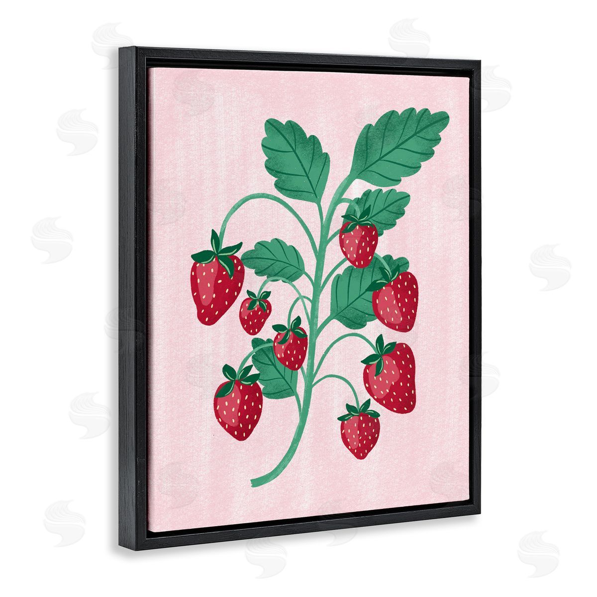 Fresh Strawberries Branch Black Floating Frame Canvas Wall Art, Home Decor by Aralma