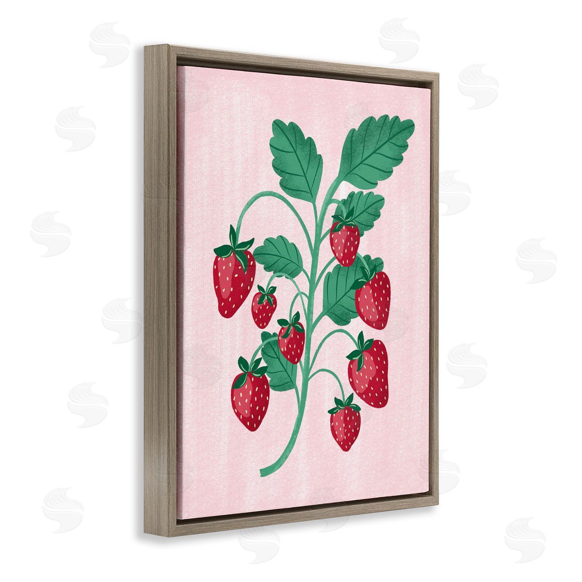 Fresh Strawberries Branch Brown Floating Frame Canvas Wall Art, Home Decor by Aralma