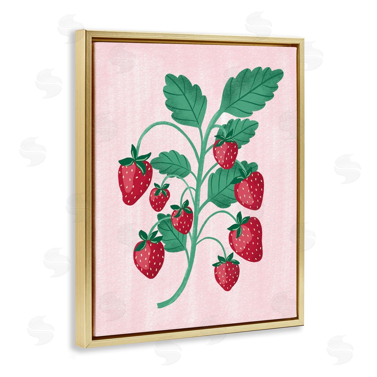 Fresh Strawberries Branch Gold Floating Frame Canvas Wall Art, Home Decor by Aralma