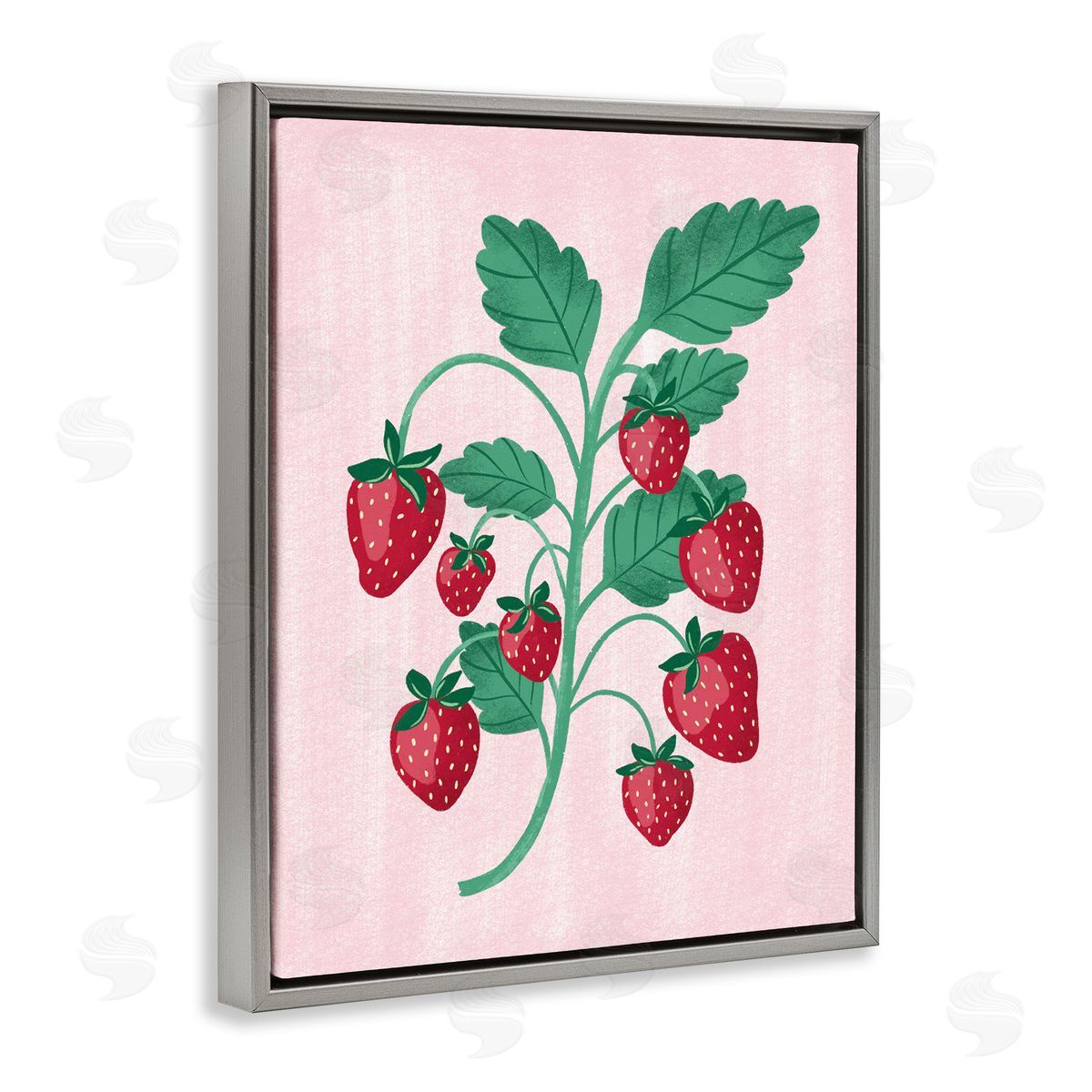Fresh Strawberries Branch Grey Floating Frame Canvas Wall Art, Home Decor by Aralma