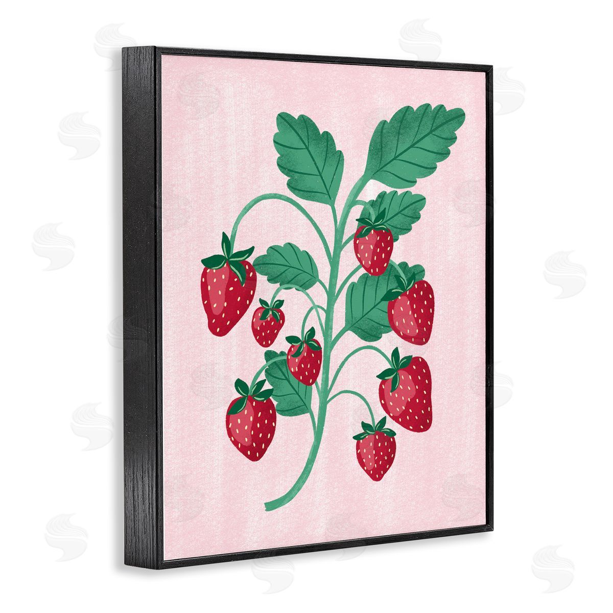 Fresh Strawberries Branch Black Frame Print Wall Art, Home Decor by Aralma