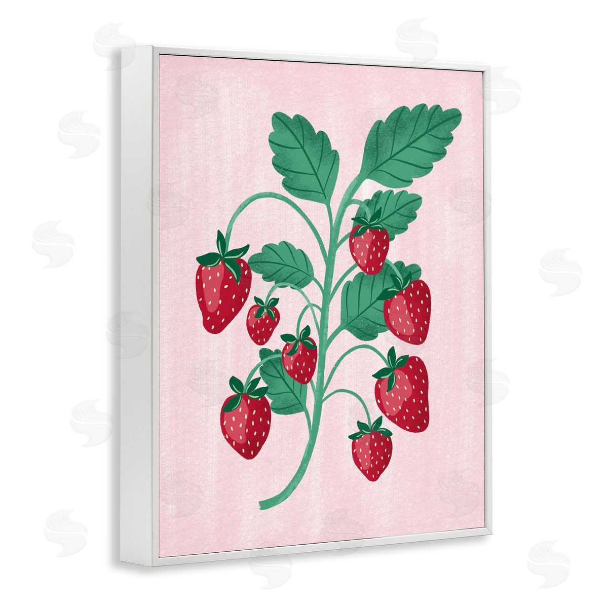 Fresh Strawberries Branch White Frame Print Wall Art, Home Decor by Aralma