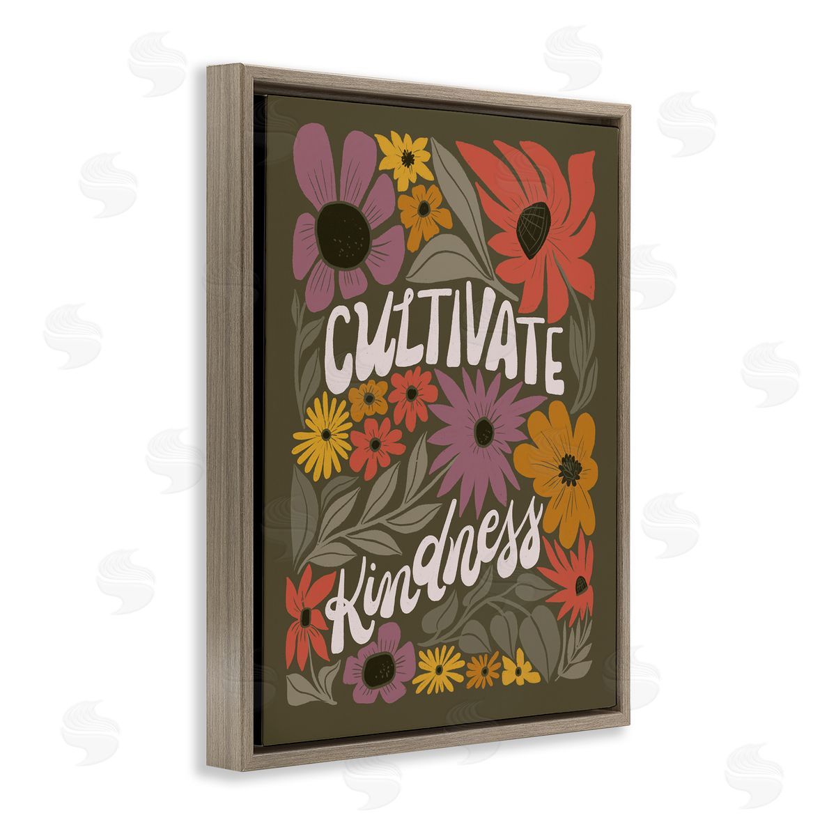 Groovy Cultivate Kindness Brown Floating Frame Canvas Wall Art, Home Decor by Loni Harris
