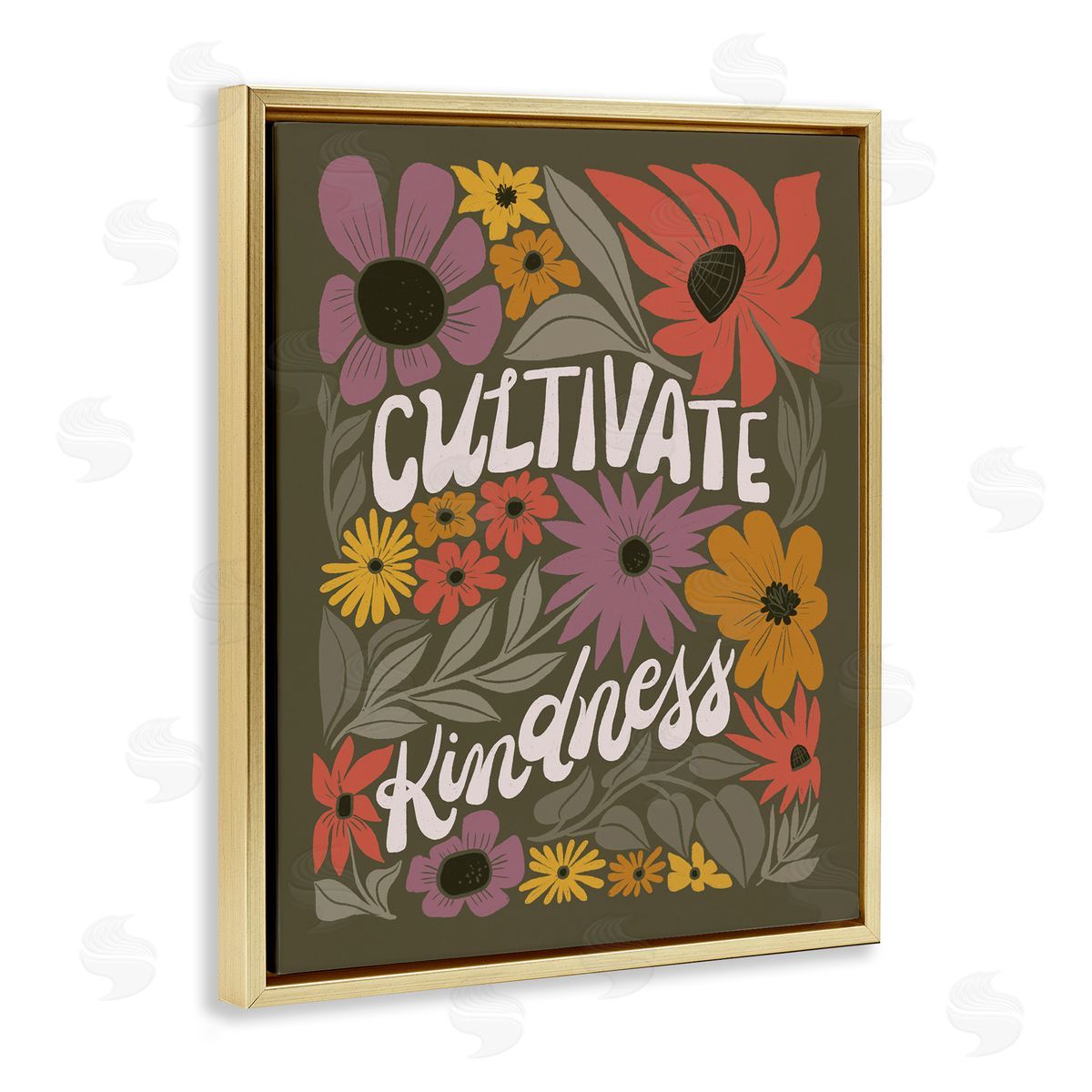Groovy Cultivate Kindness Gold Floating Frame Canvas Wall Art, Home Decor by Loni Harris