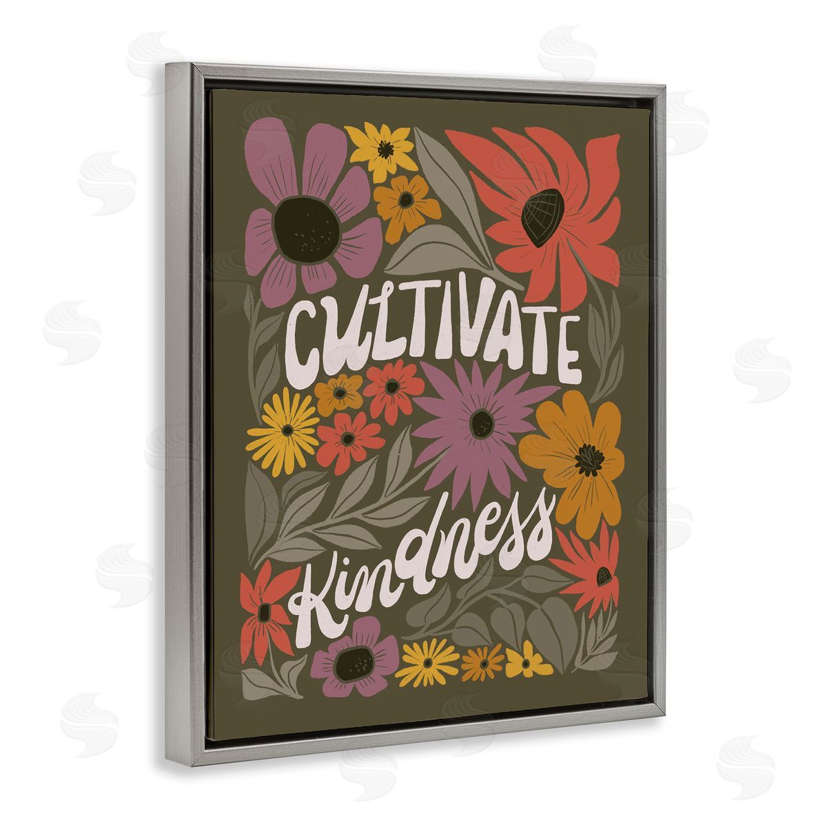 Groovy Cultivate Kindness Grey Floating Frame Canvas Wall Art, Home Decor by Loni Harris