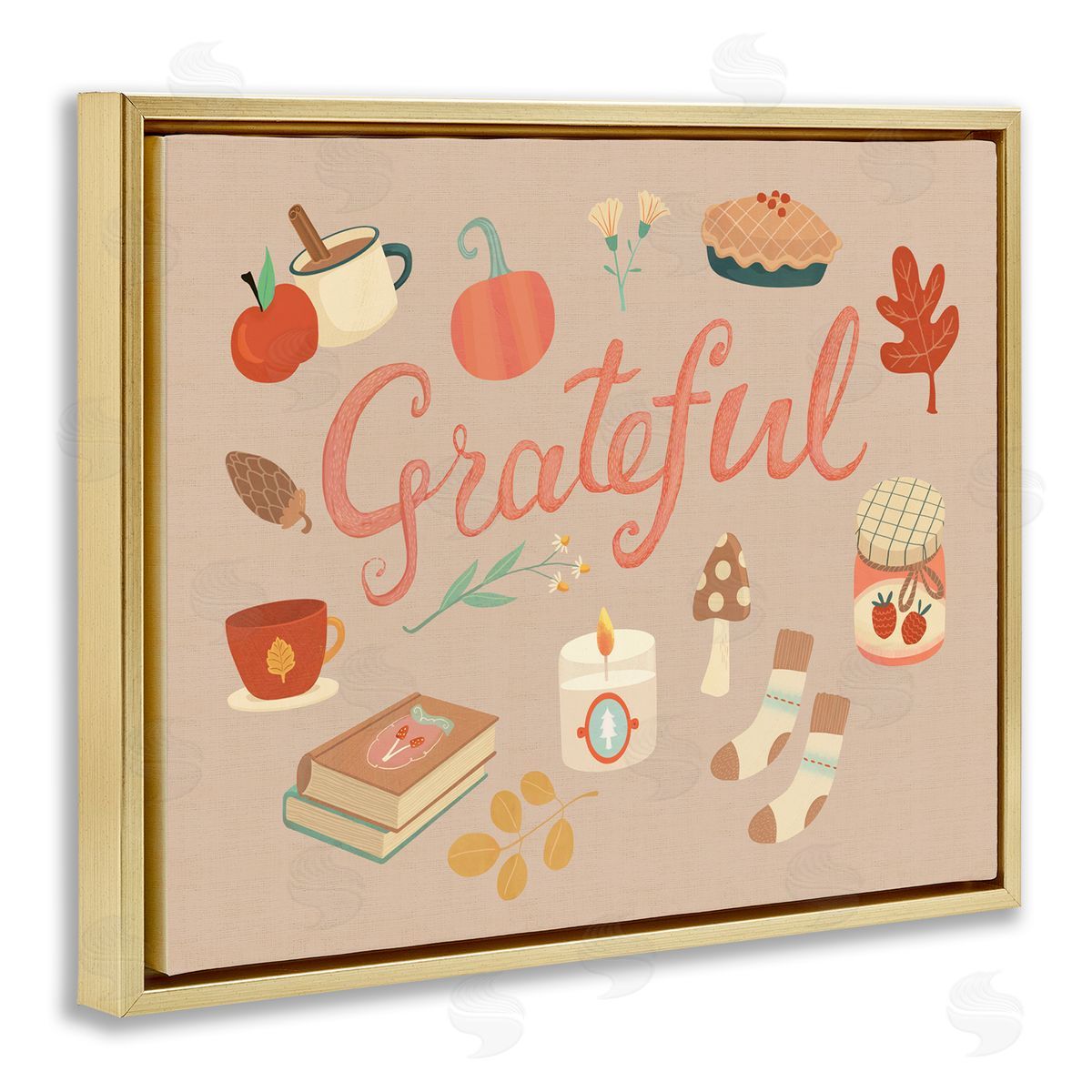 Grateful Cozy Fall Essentials Gold Floating Frame Canvas Wall Art, Home Decor by Laura Watson