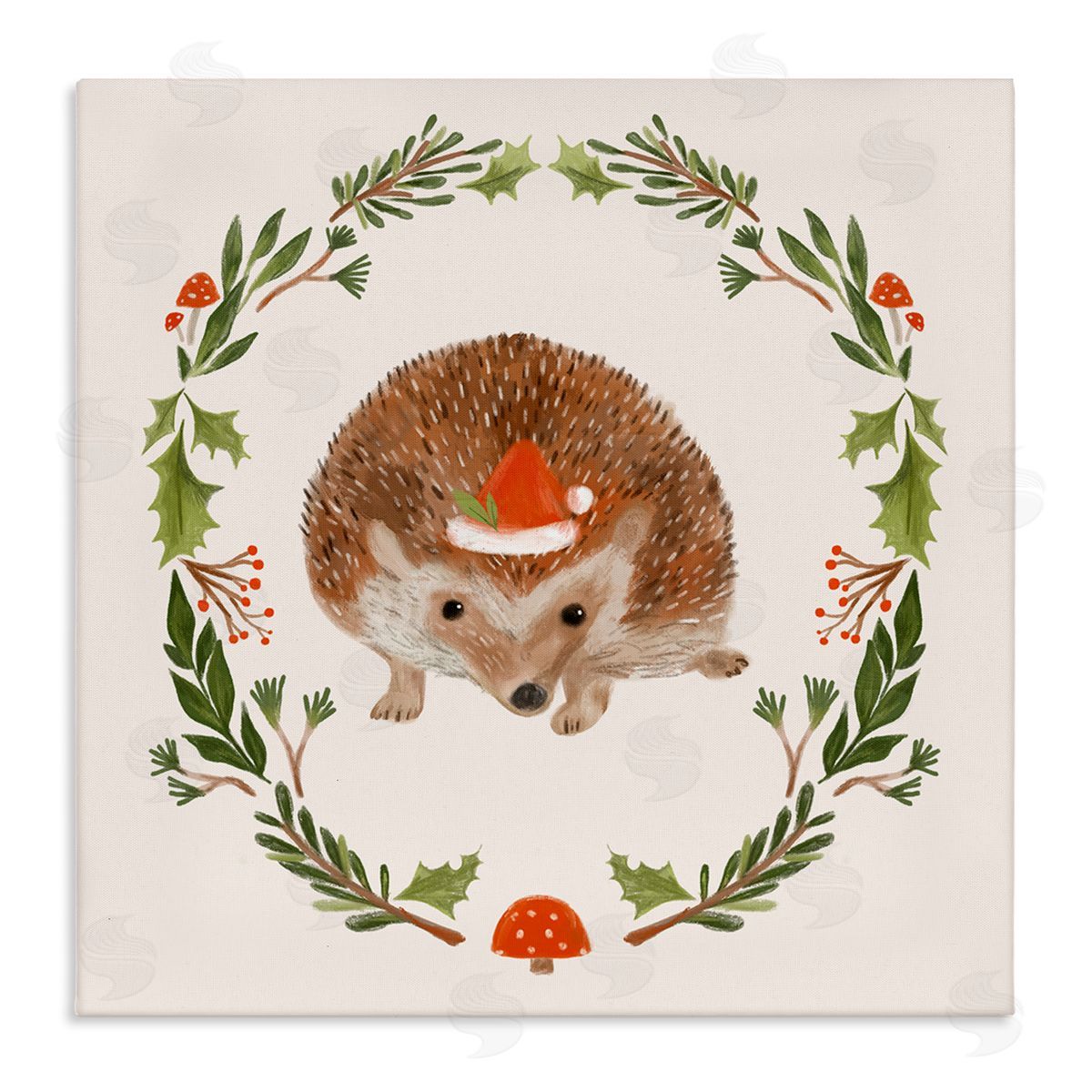 Holiday Hedgehog Wreaf Canvas Wall Art, Home Decor by Laura Konyndyk