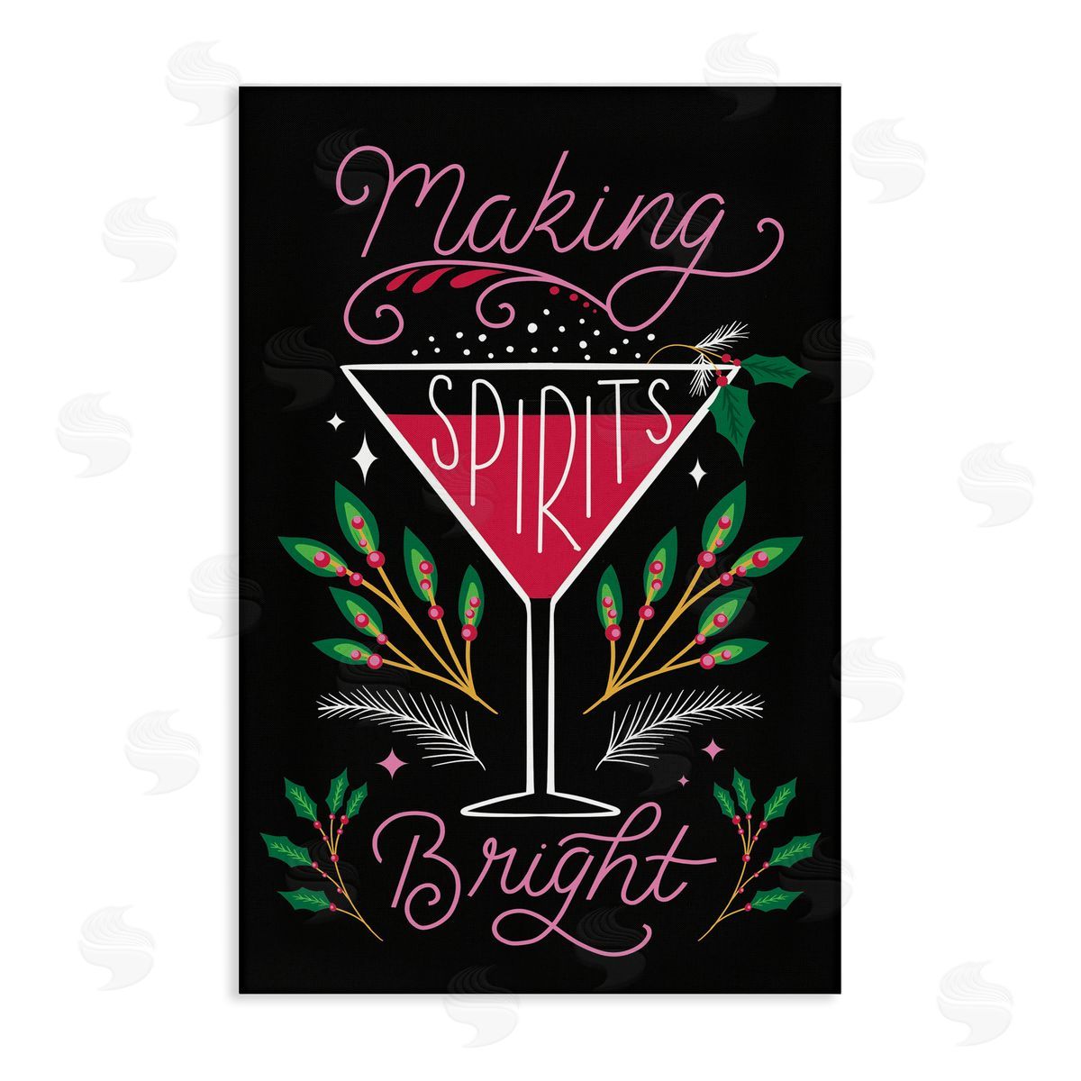 Making Spirits Bright Martini Canvas Wall Art, Home Decor by Louise Allen Designs