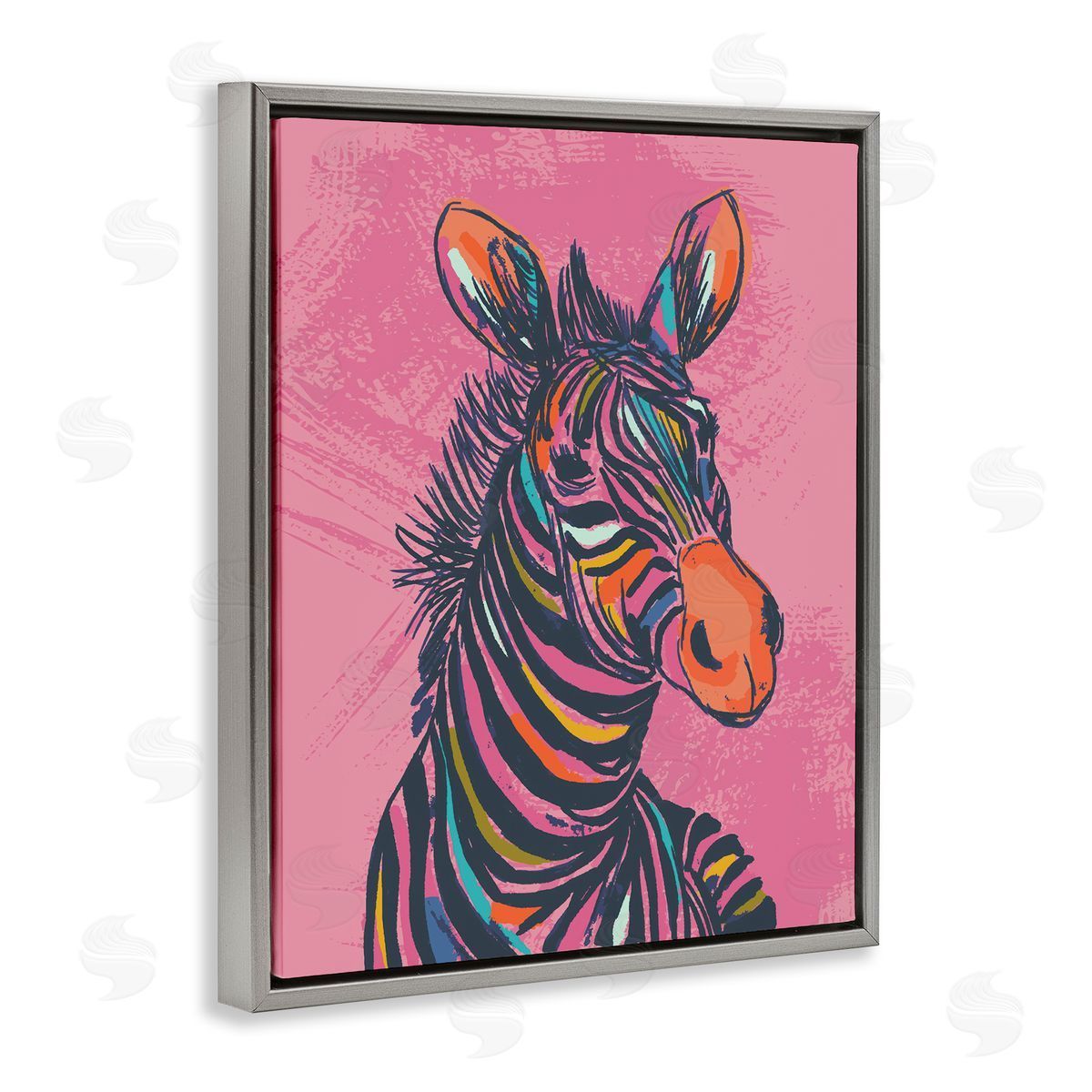 Bright Stripes Zebra Grey Floating Frame Canvas Wall Art, Home Decor by Lisa Perry Whitebutton