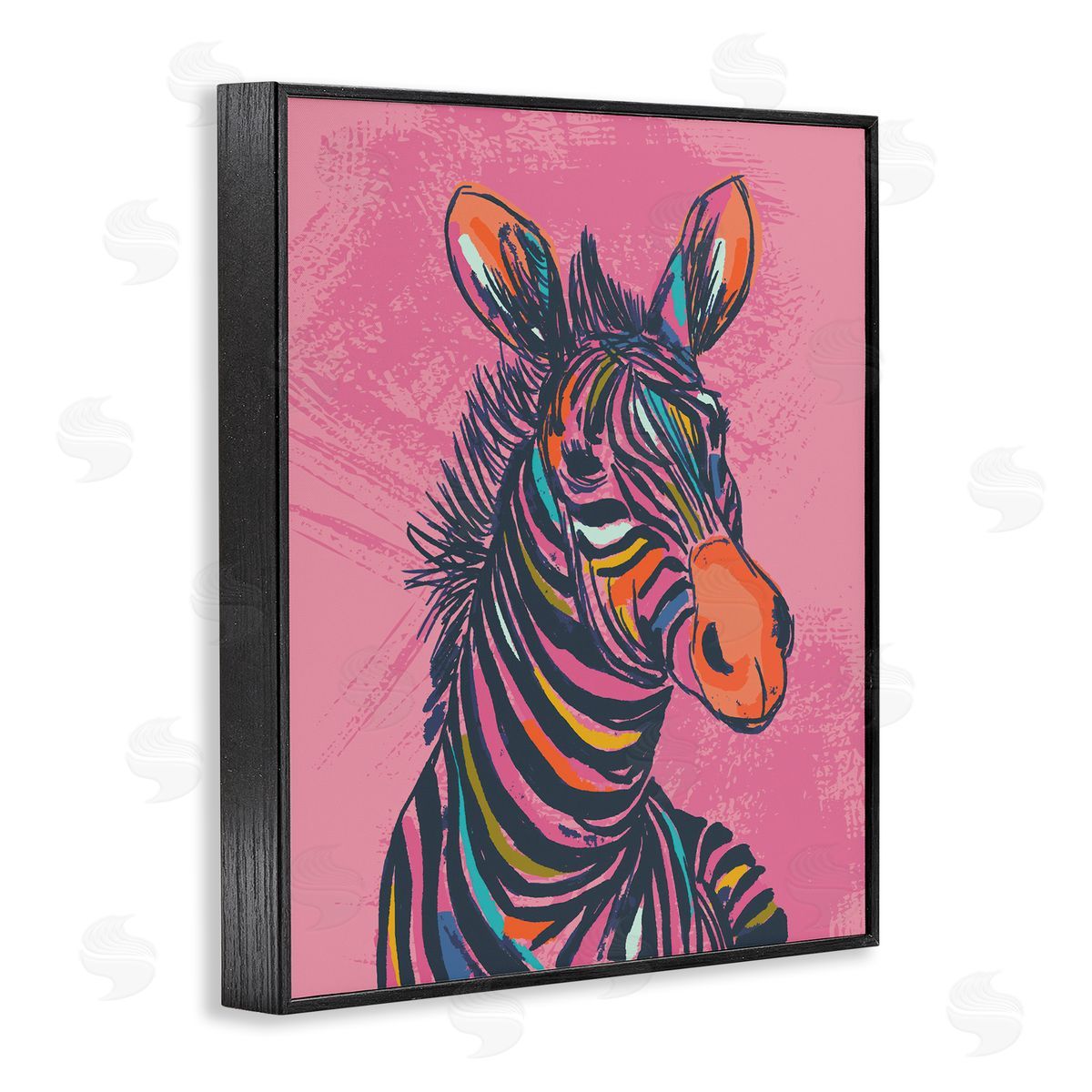 Bright Stripes Zebra Black Frame Print Wall Art, Home Decor by Lisa Perry Whitebutton