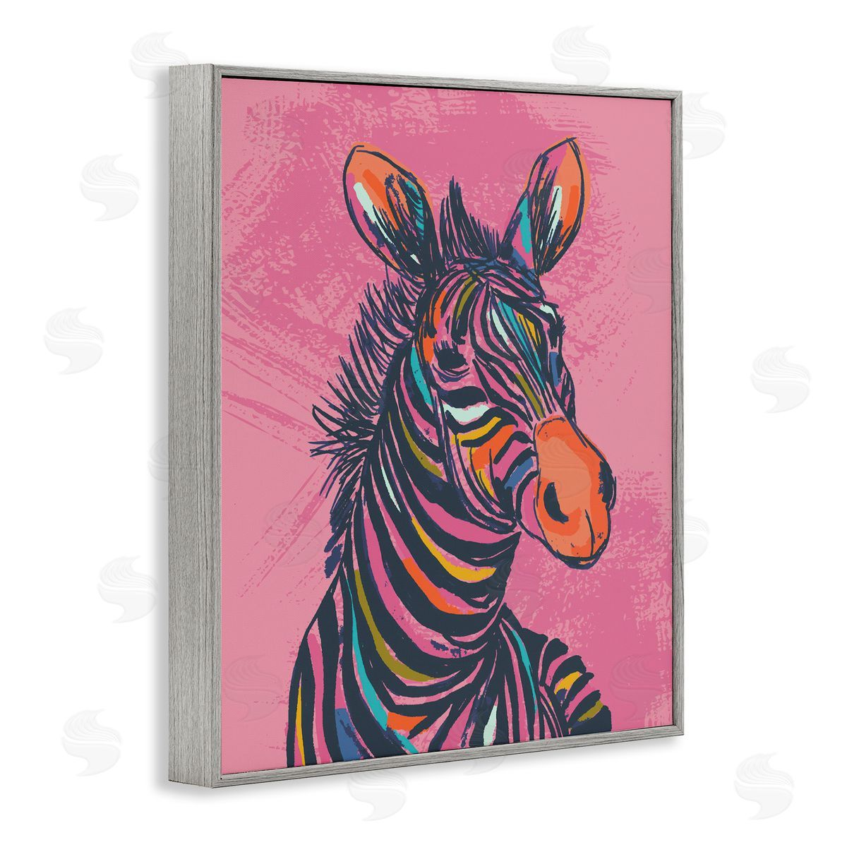 Bright Stripes Zebra Grey Frame Print Wall Art, Home Decor by Lisa Perry Whitebutton