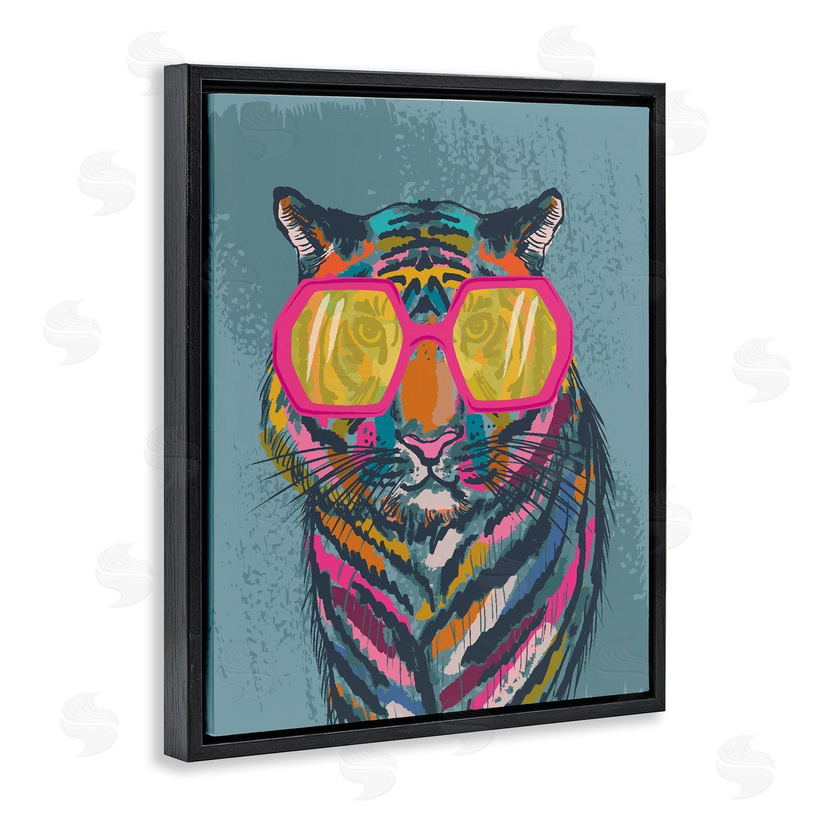Bright Fashion Tiger Black Floating Frame Canvas Wall Art, Home Decor by Lisa Perry Whitebutton