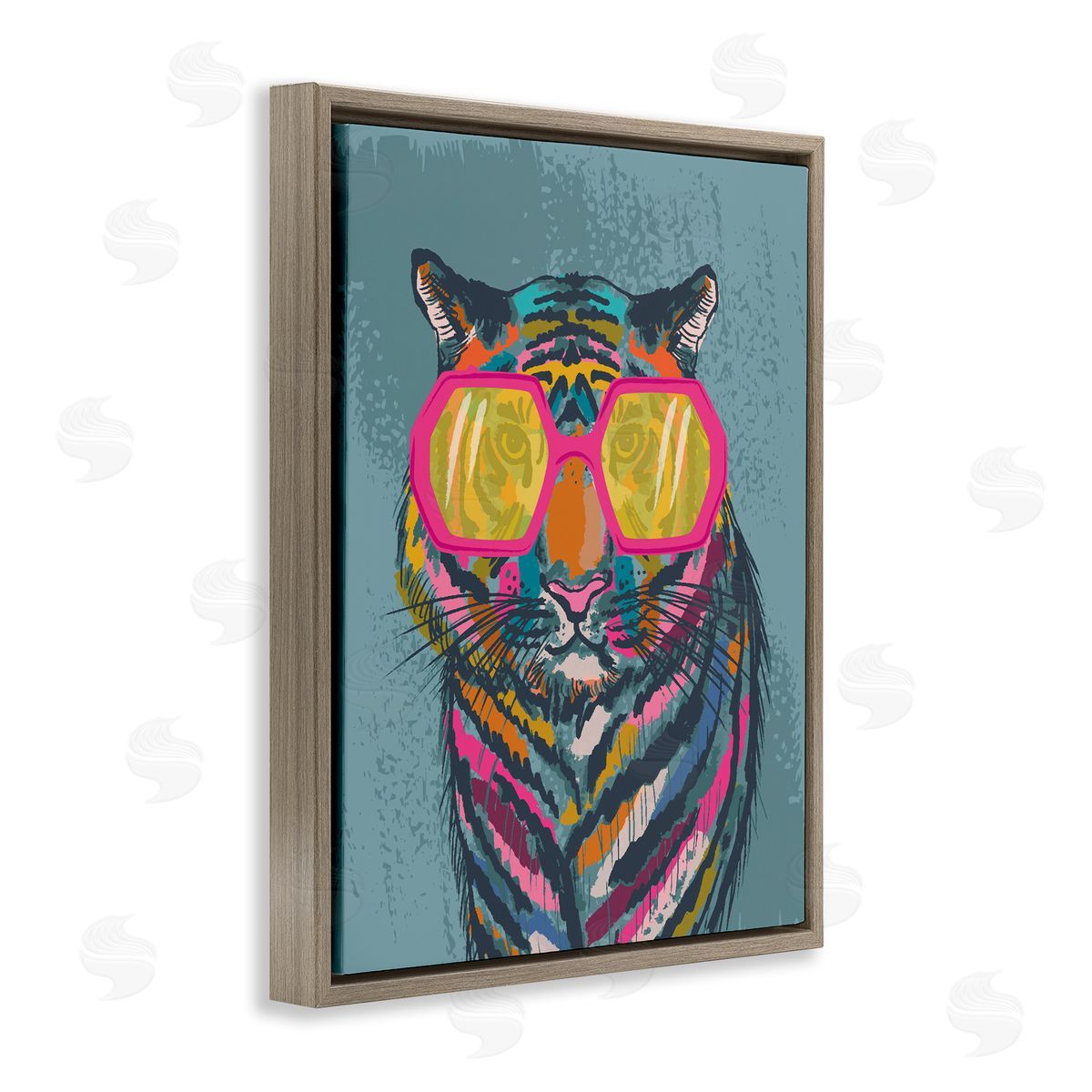 Bright Fashion Tiger Brown Floating Frame Canvas Wall Art, Home Decor by Lisa Perry Whitebutton
