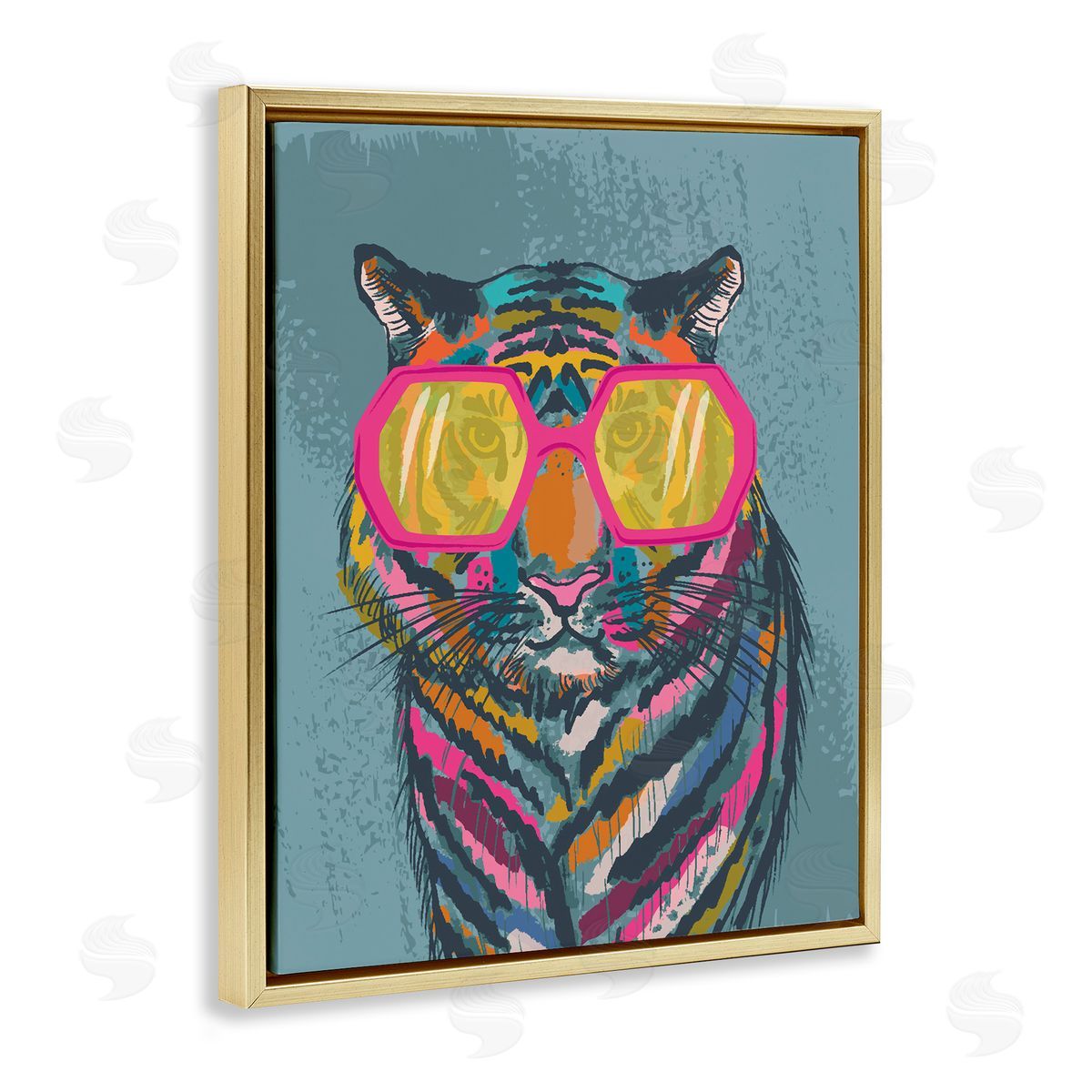 Bright Fashion Tiger Gold Floating Frame Canvas Wall Art, Home Decor by Lisa Perry Whitebutton