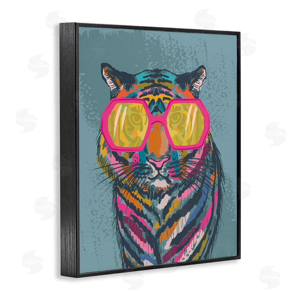 Bright Fashion Tiger Black Frame Print Wall Art, Home Decor by Lisa Perry Whitebutton