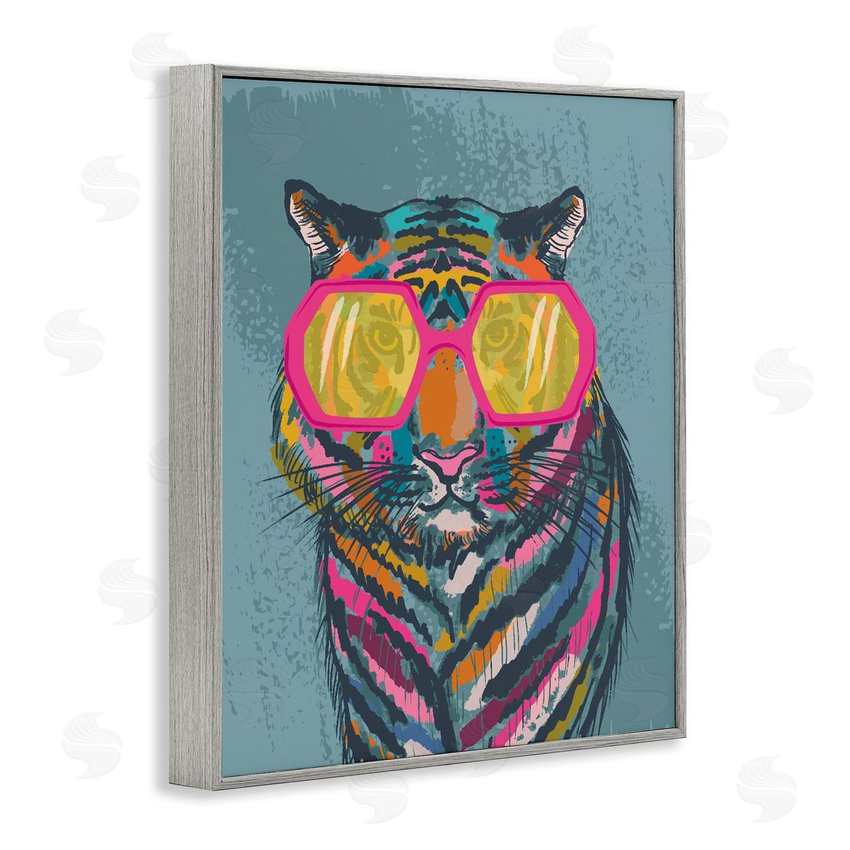 Bright Fashion Tiger Grey Frame Print Wall Art, Home Decor by Lisa Perry Whitebutton