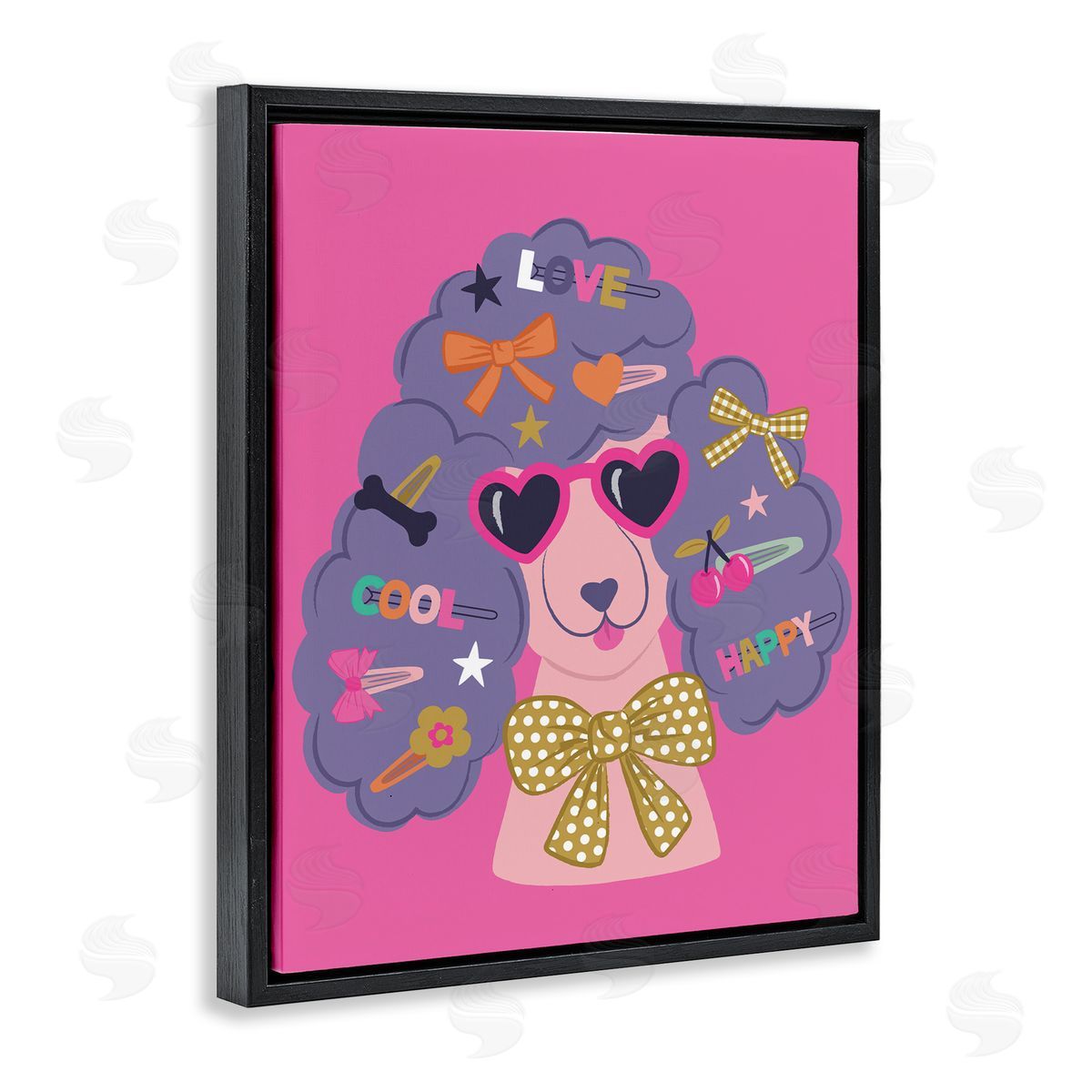 Poodle with Hair Baubles Black Floating Frame Canvas Wall Art, Home Decor by Lisa Perry Whitebutton