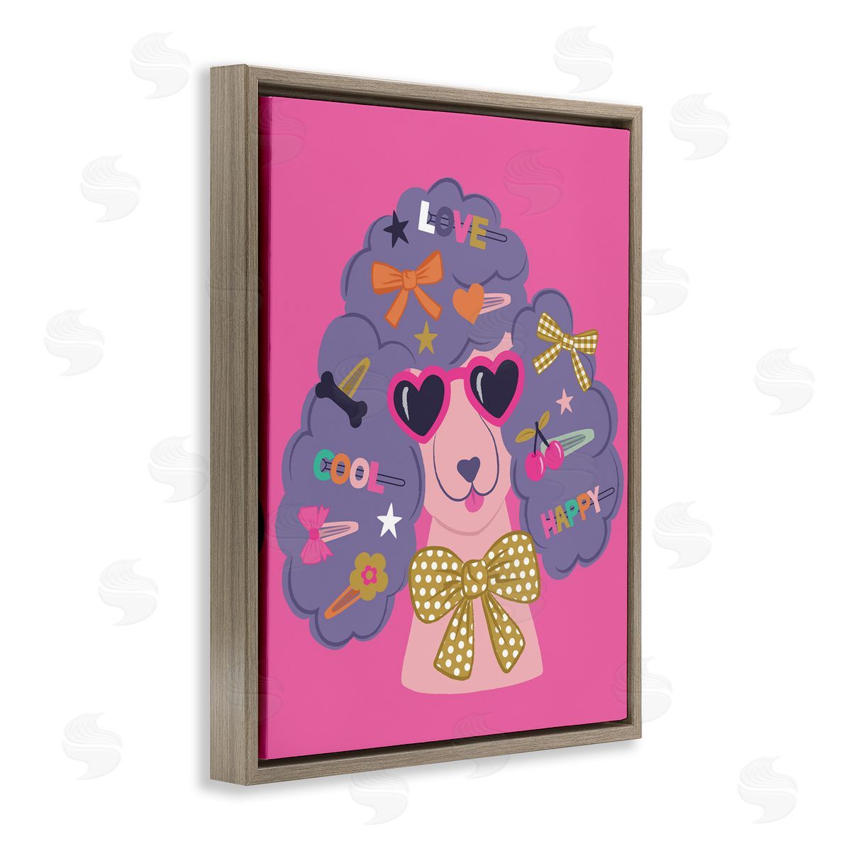 Poodle with Hair Baubles Brown Floating Frame Canvas Wall Art, Home Decor by Lisa Perry Whitebutton