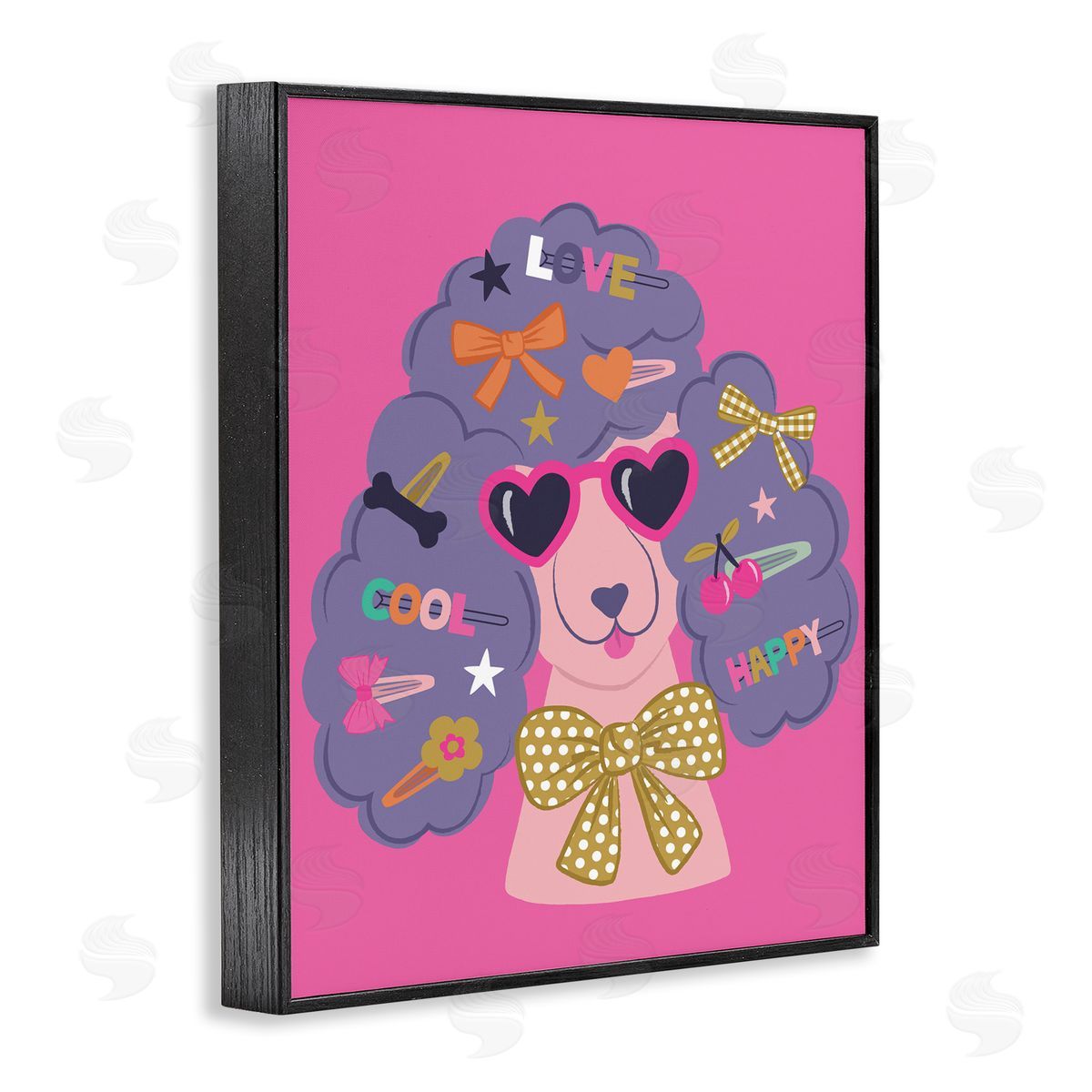 Poodle with Hair Baubles Black Frame Print Wall Art, Home Decor by Lisa Perry Whitebutton