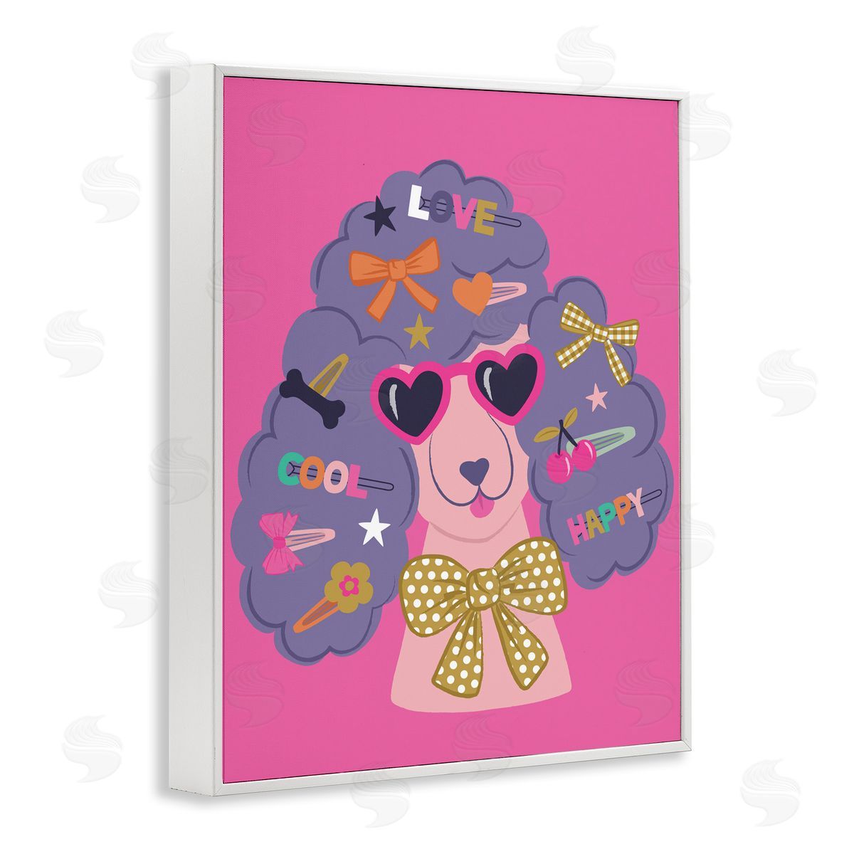 Poodle with Hair Baubles White Frame Print Wall Art, Home Decor by Lisa Perry Whitebutton