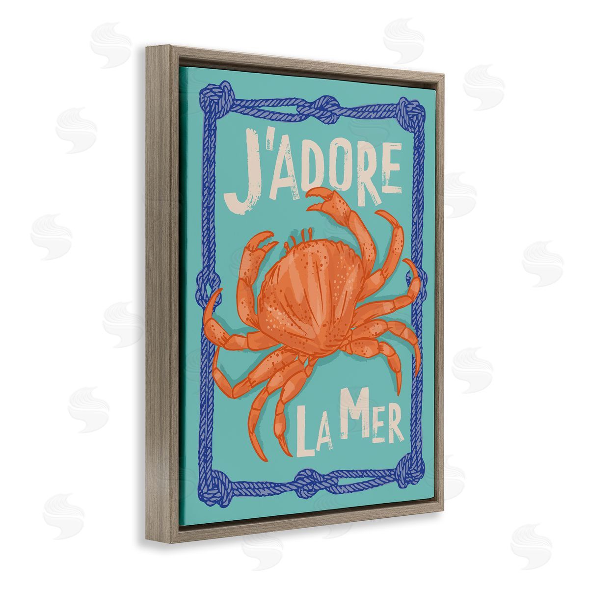 J'adore La Mer Crab Brown Floating Frame Canvas Wall Art, Home Decor by Lisa Perry Whitebutton
