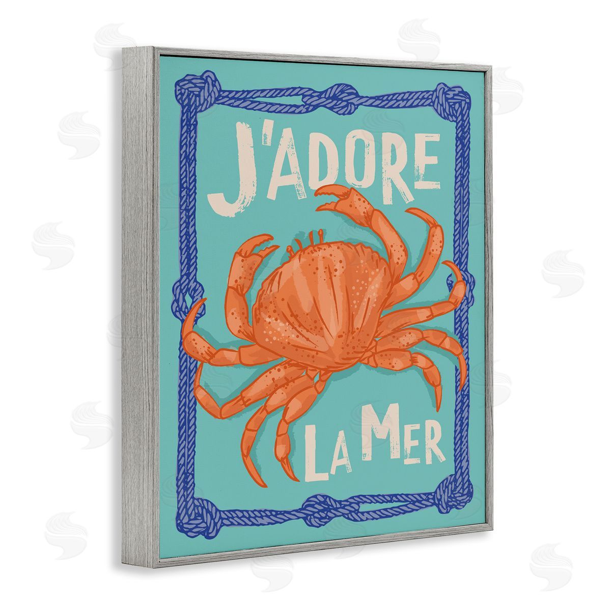 J'adore La Mer Crab Grey Frame Print Wall Art, Home Decor by Lisa Perry Whitebutton