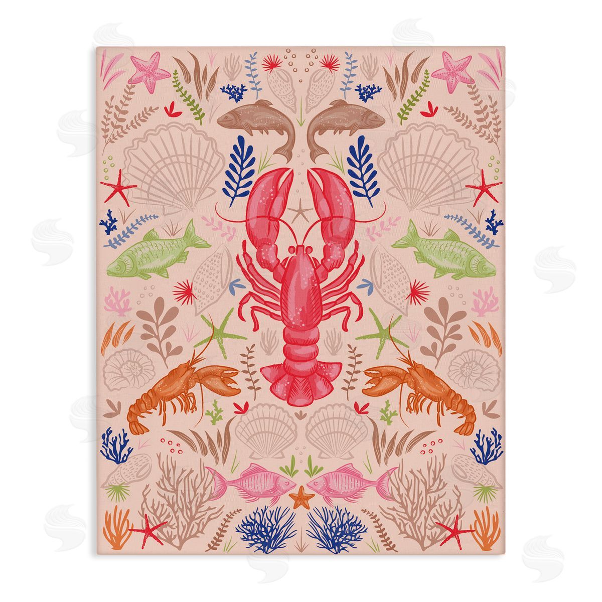 Symmetrical Sea Life Canvas Wall Art, Home Decor by Lisa Perry Whitebutton
