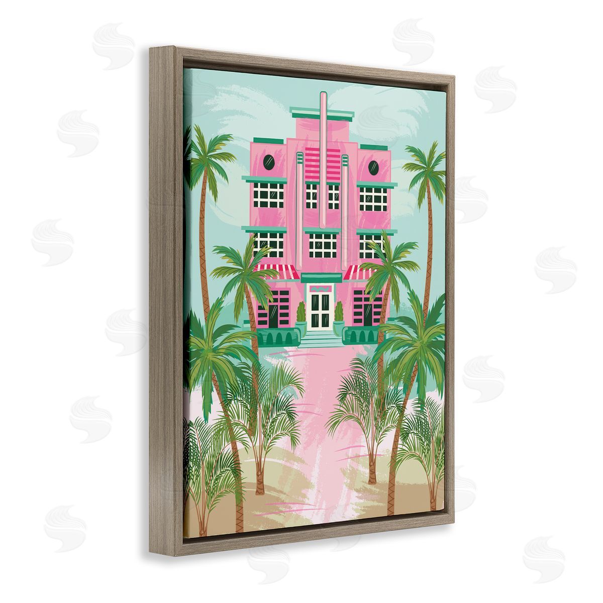 Tropical Palm Hotel Brown Floating Frame Canvas Wall Art, Home Decor by Lisa Perry Whitebutton