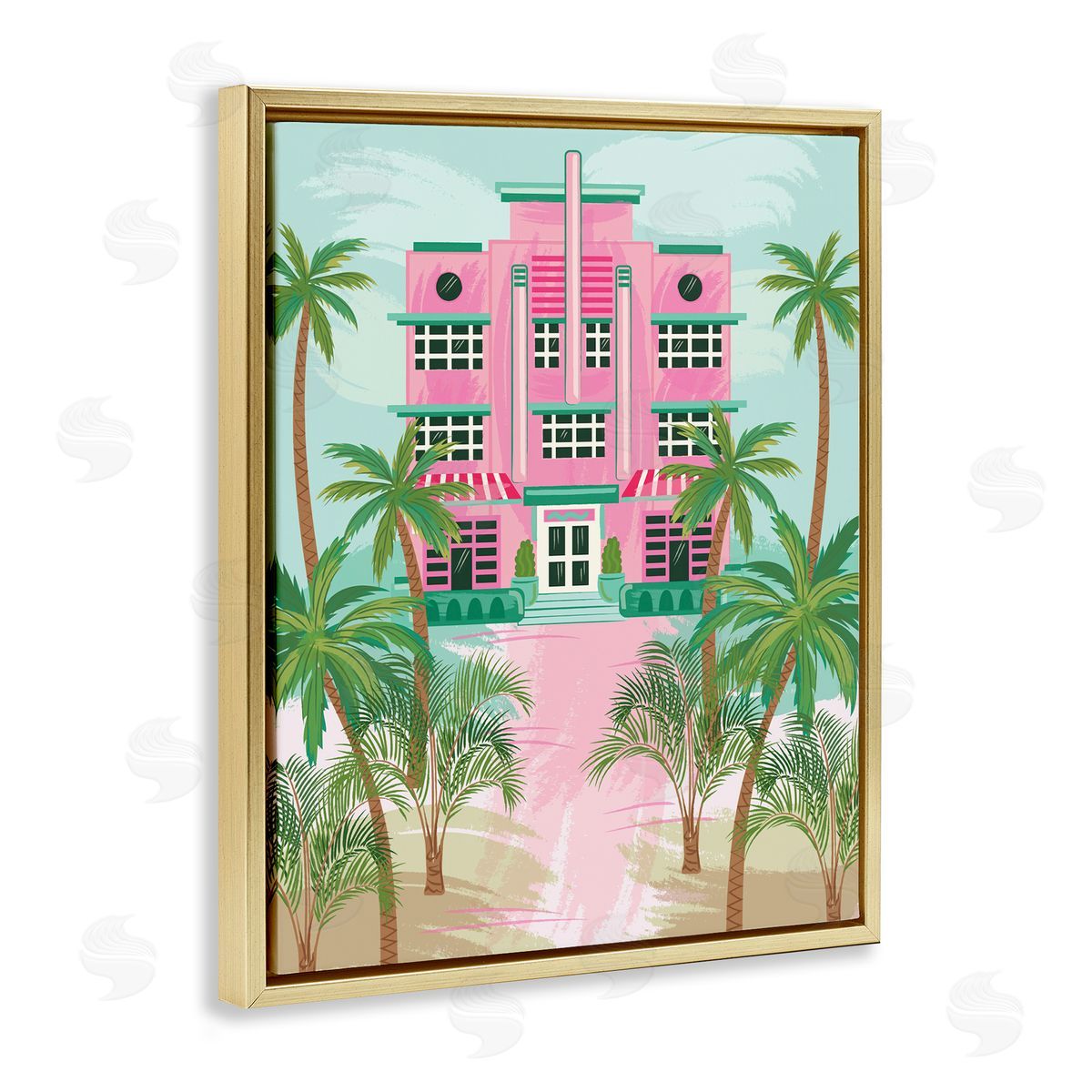 Tropical Palm Hotel Gold Floating Frame Canvas Wall Art, Home Decor by Lisa Perry Whitebutton