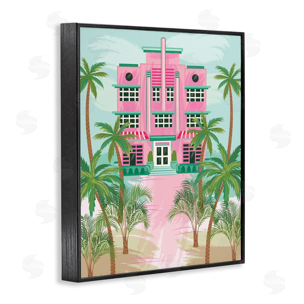 Tropical Palm Hotel Black Frame Print Wall Art, Home Decor by Lisa Perry Whitebutton