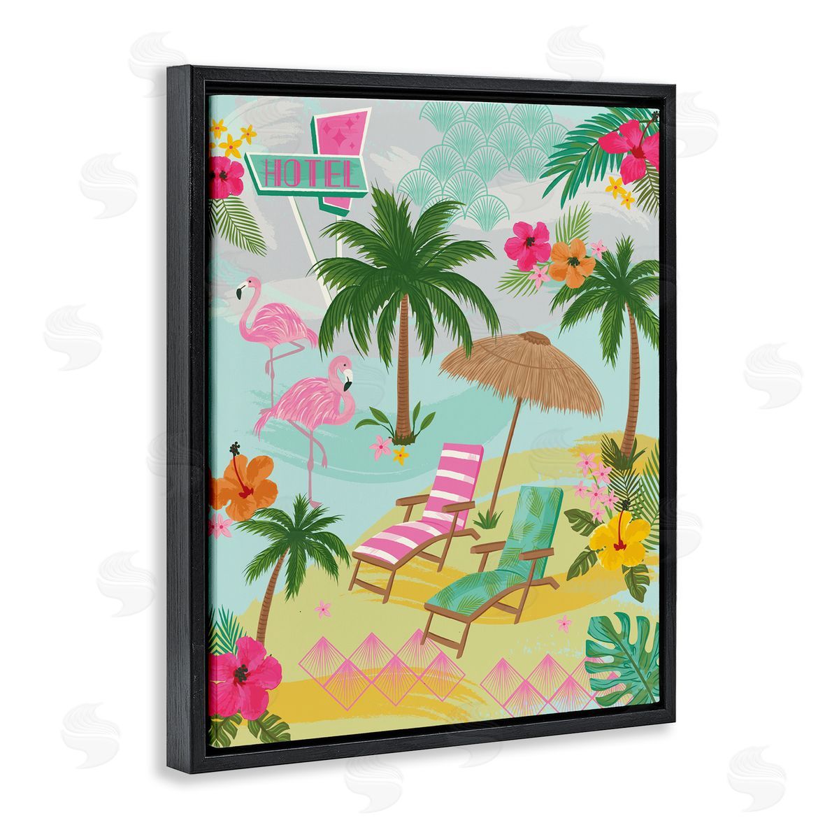 Tropical Palms Resort Black Floating Frame Canvas Wall Art, Home Decor by Lisa Perry Whitebutton