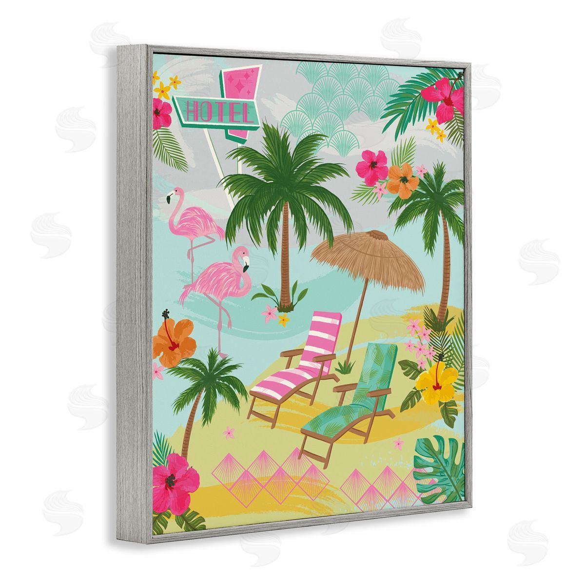 Tropical Palms Resort Grey Frame Print Wall Art, Home Decor by Lisa Perry Whitebutton