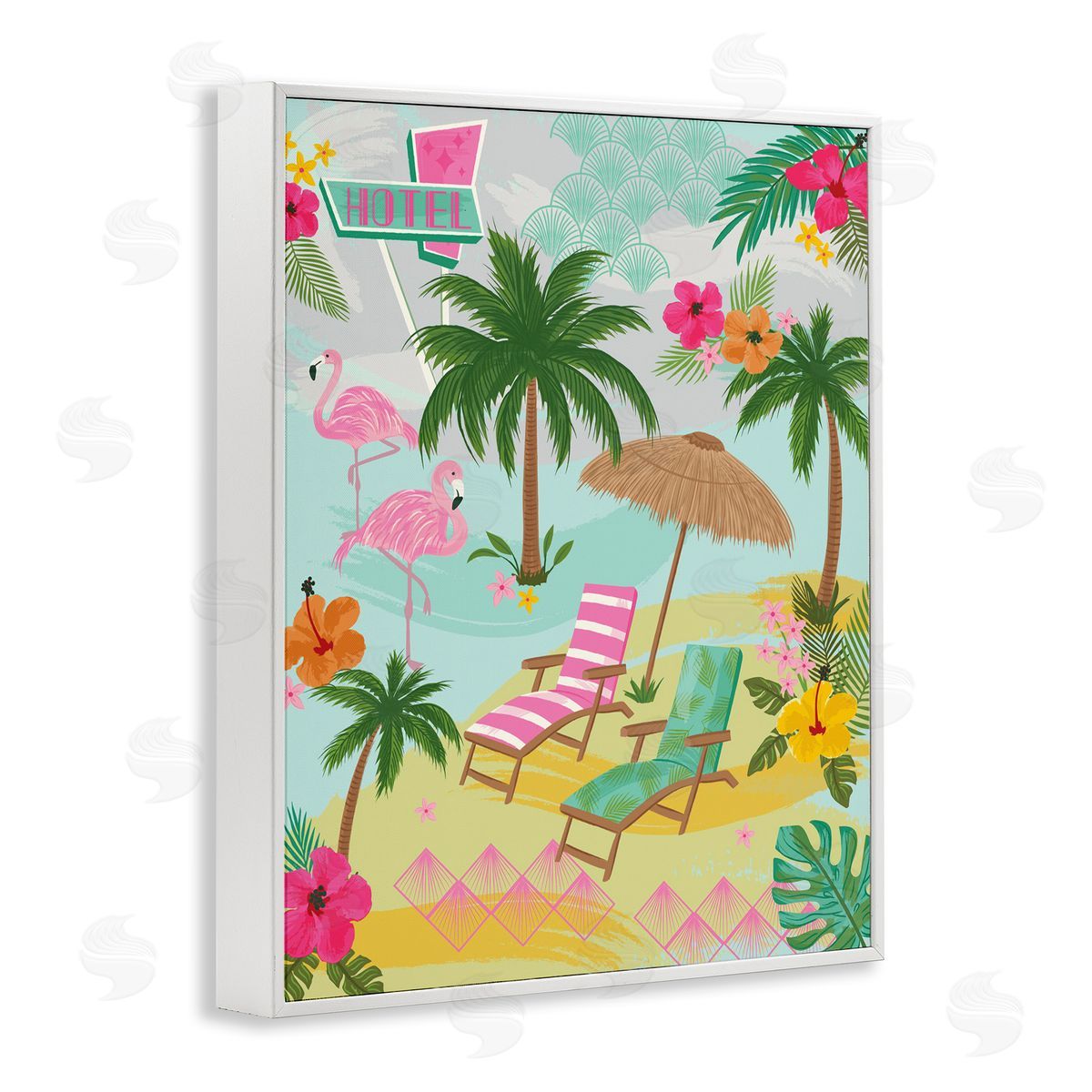 Tropical Palms Resort White Frame Print Wall Art, Home Decor by Lisa Perry Whitebutton
